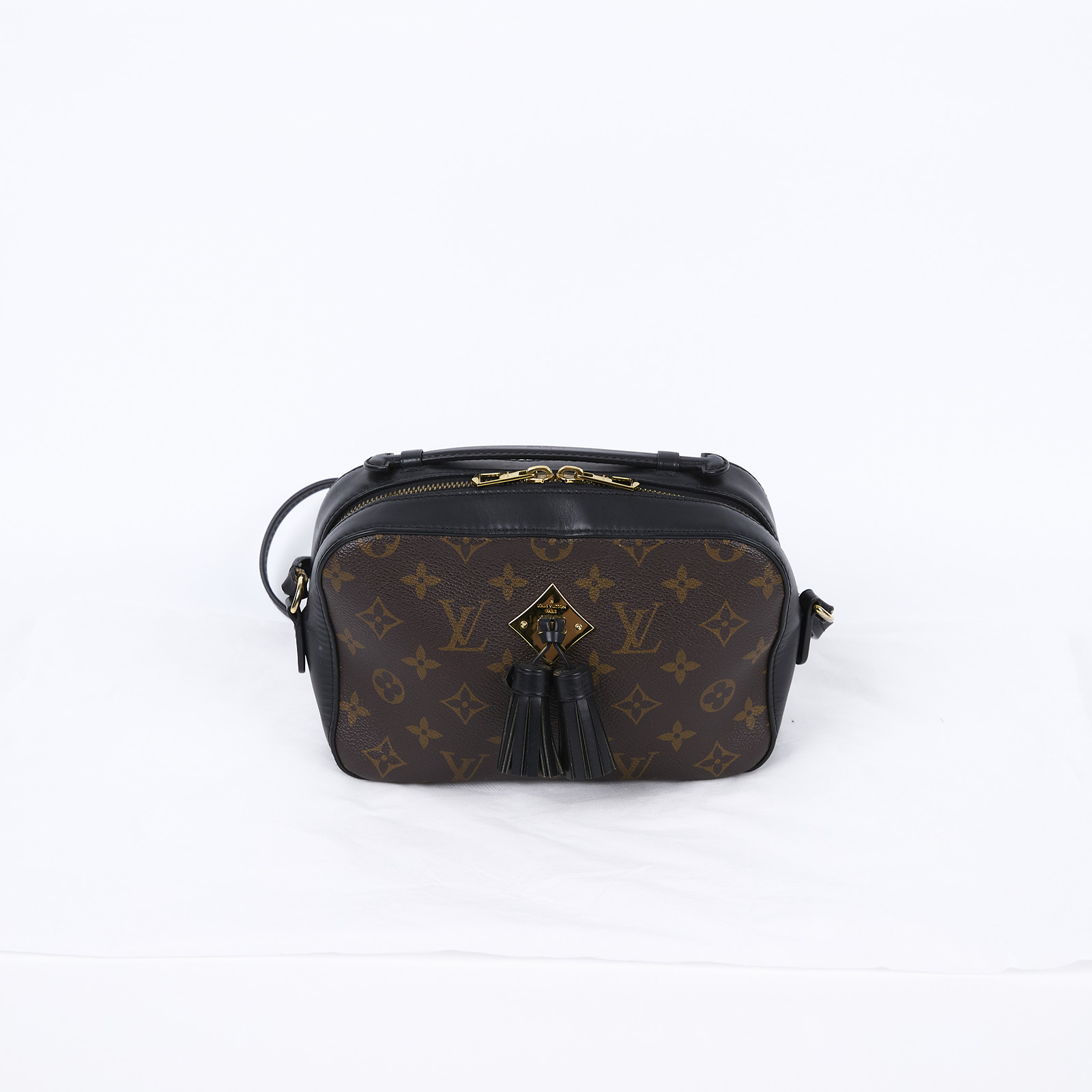 路易威登 LOUIS VUITTON Saintonge 相機包 M43555 黑拼原花流蘇相機包 無附屬品