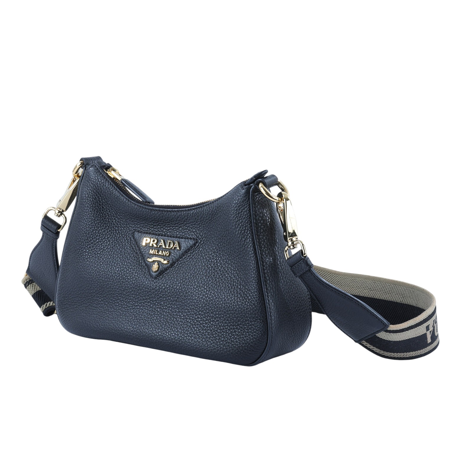 普拉達 PRADA 皮革 單肩包 1BH193_2DKV 黑寬背側背包 防塵袋