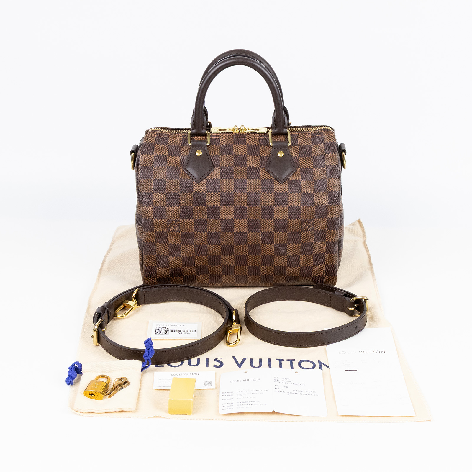 路易威登 LOUIS VUITTON Speedy Bandoulière  25 棕棋盤 手提 斜背 波士頓包 N41368 晶片款  防塵袋/背帶/鎖組/購買證明