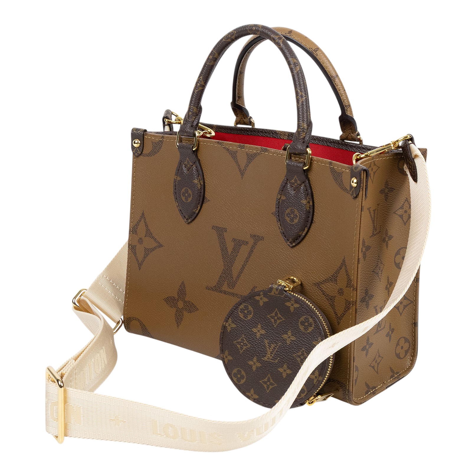 路易威登 LOUIS VUITTON OnTheGo PM 雙色帆布 手提 斜背包 M46373 晶片款  原廠盒子/防塵袋/購買證明/背帶