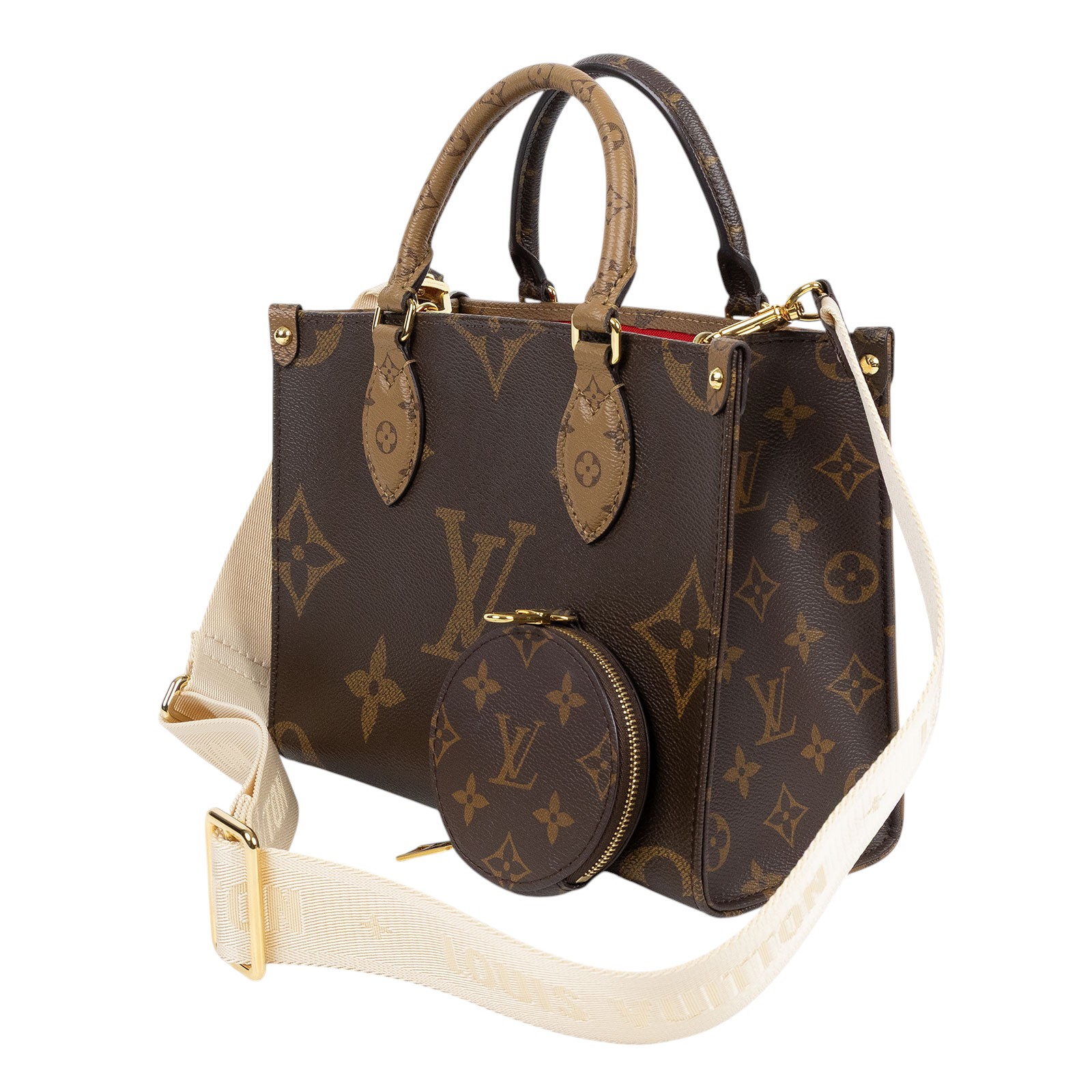 路易威登 LOUIS VUITTON OnTheGo PM 雙色帆布 手提 斜背包 M46373 晶片款  原廠盒子/防塵袋/購買證明/背帶