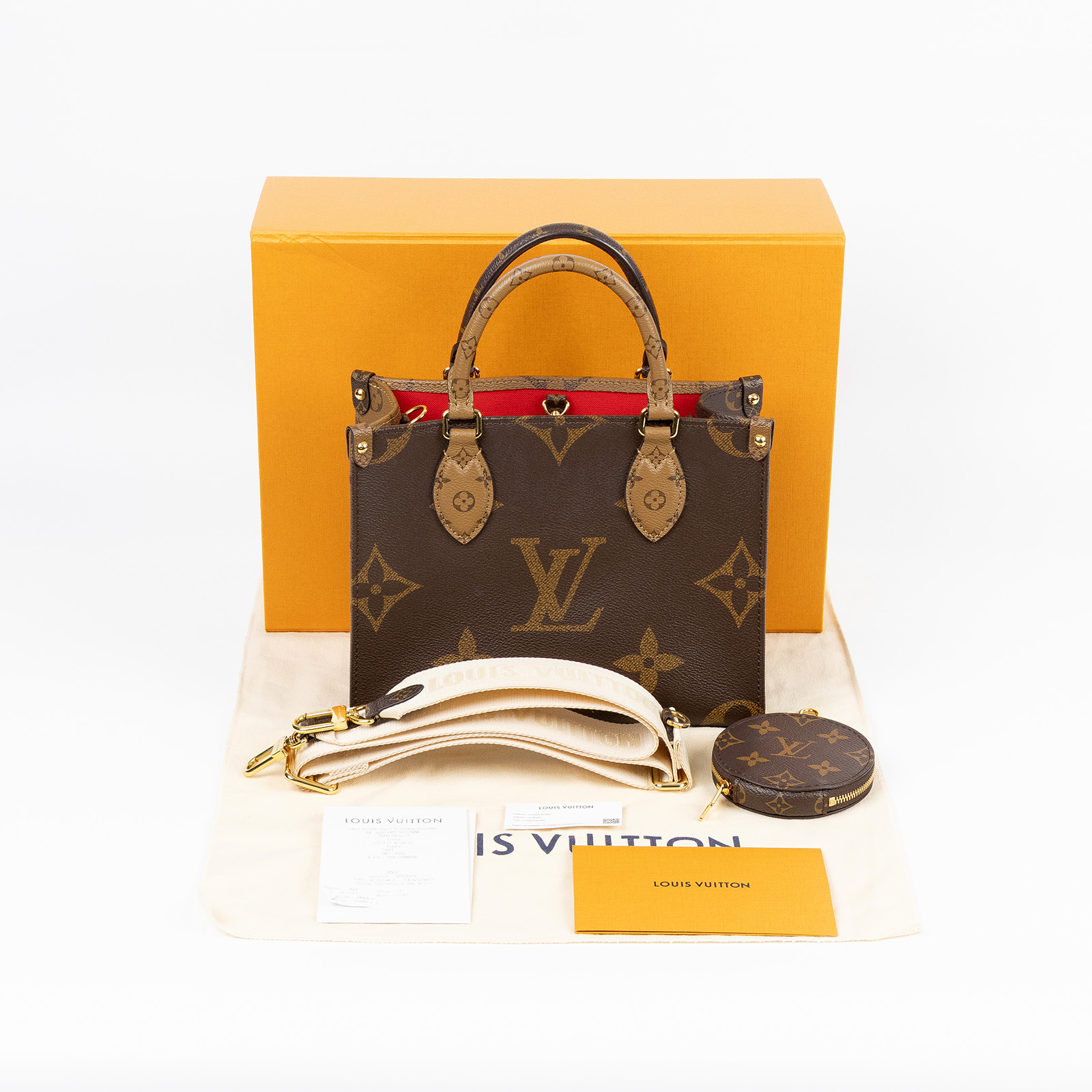 路易威登 LOUIS VUITTON OnTheGo PM 雙色帆布 手提 斜背包 M46373 晶片款  原廠盒子/防塵袋/購買證明/背帶