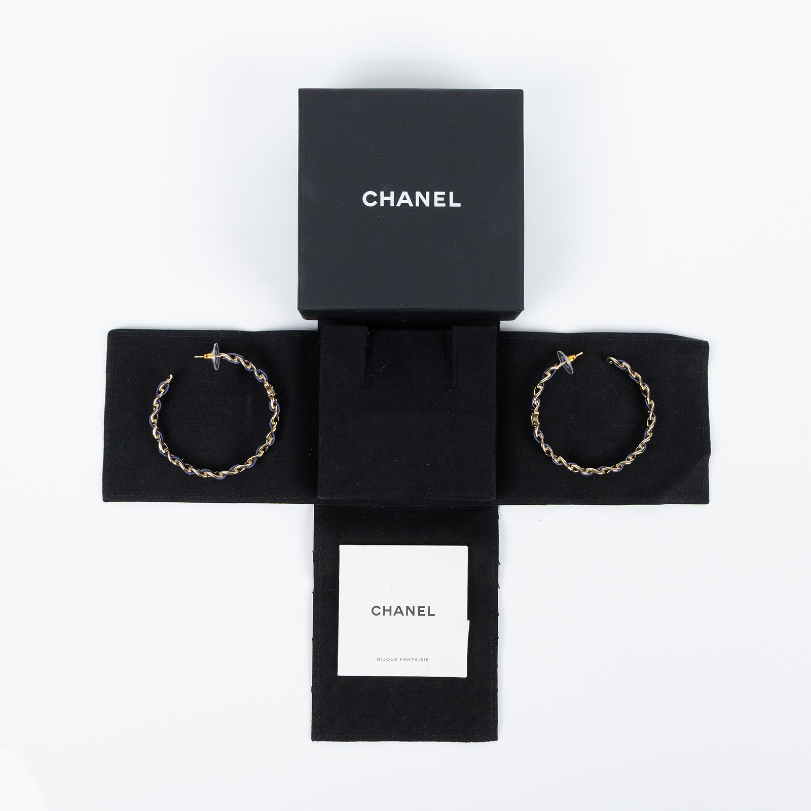 香奈兒 CHANEL 耳釘 B19 P 金色雙C皮穿鍊耳環 原廠盒子/防塵袋