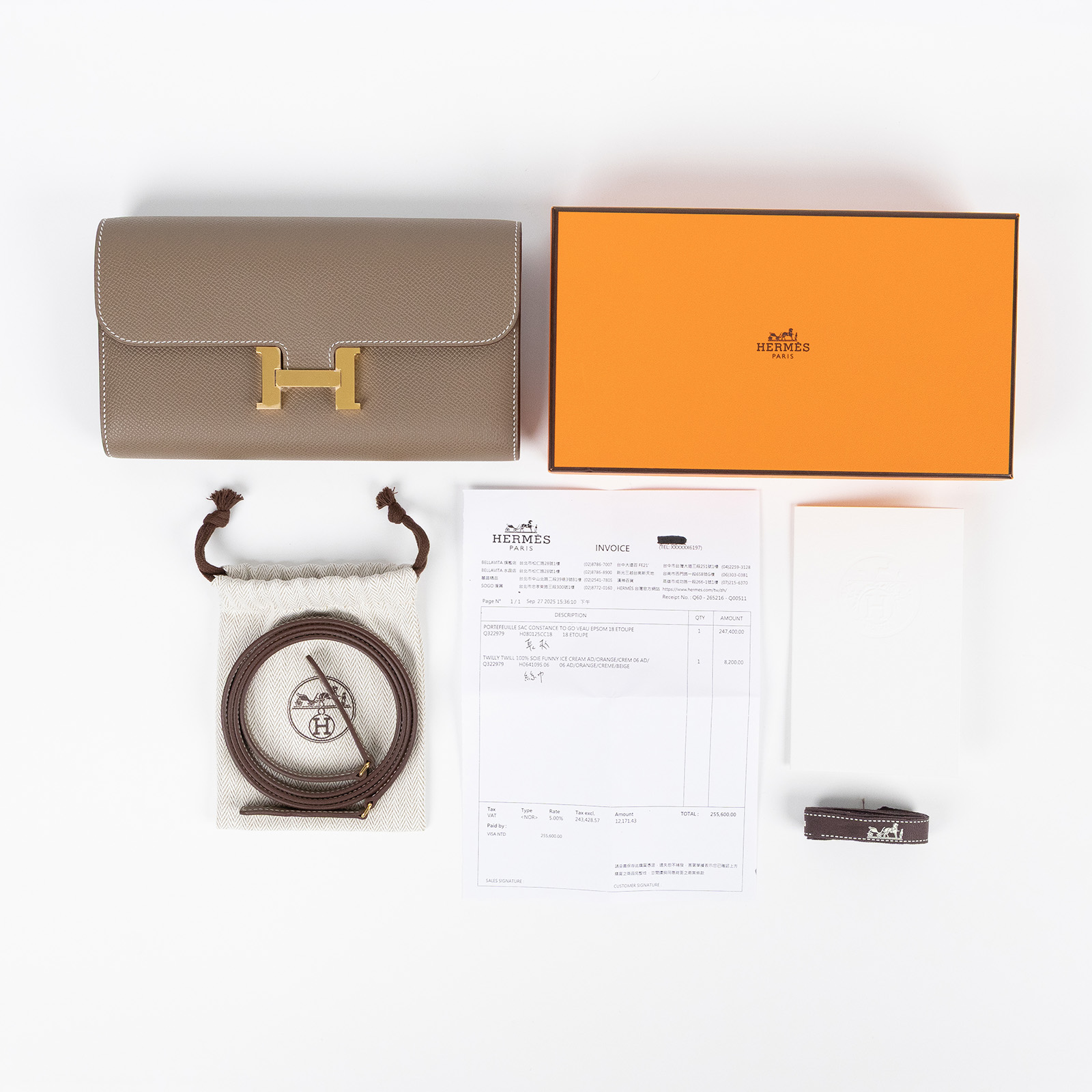 愛馬仕 Hermes Constance to go 康康包 長夾 金色五金 大象灰色 H080125CC18 K   原廠盒子/背帶/購買證明影本