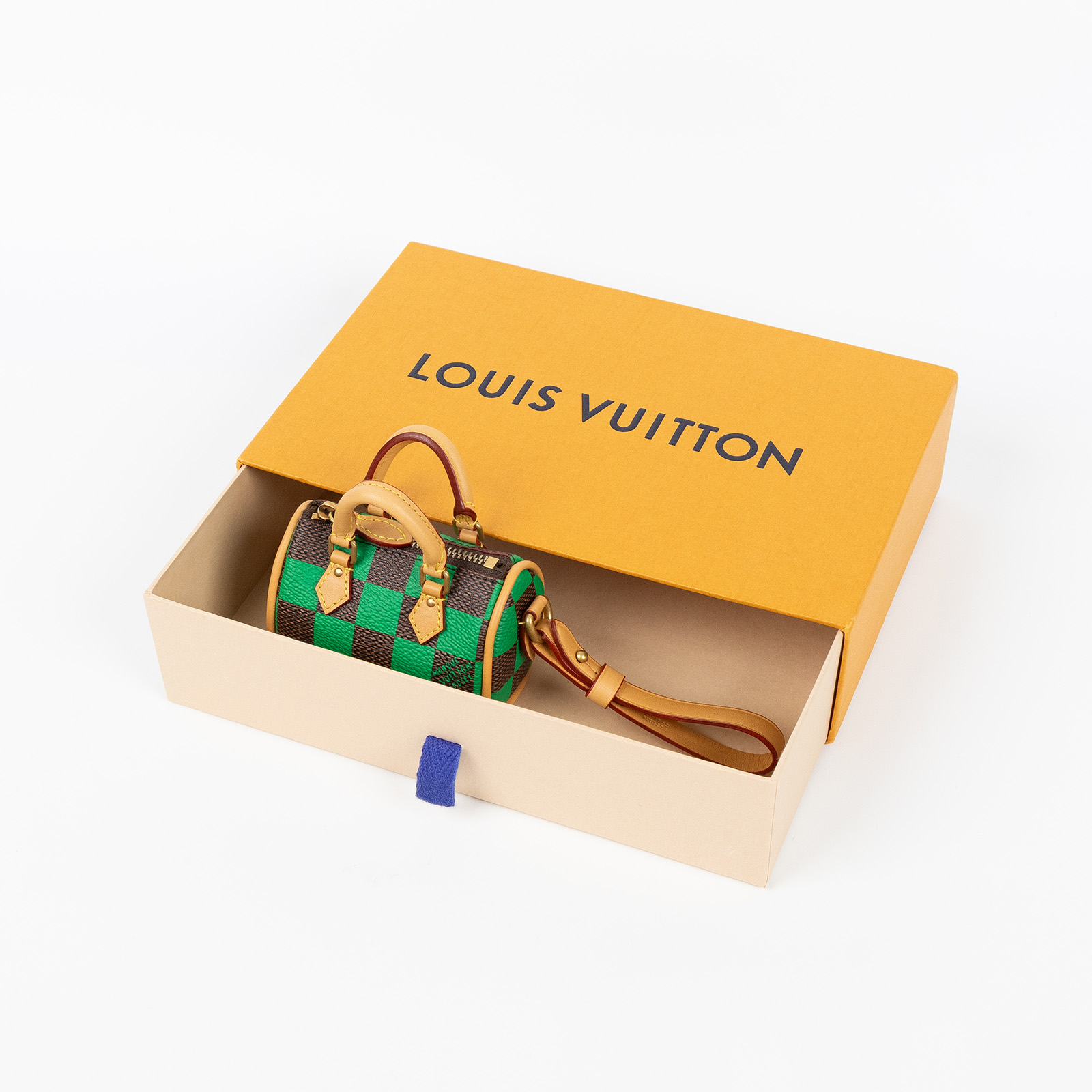路易威登 LOUIS VUITTON Damier Pop Mini Speedy 手袋吊飾 綠色  綠棕棋盤SPEEDY吊飾 原廠盒子