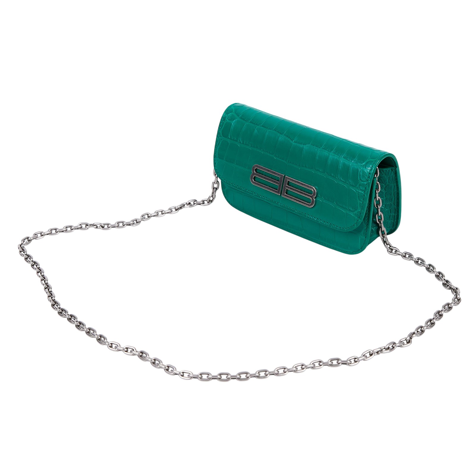 巴黎世家 BALENCIAGA Gossip 手提包 68889423ECM 綠鱷魚壓紋WOC 防塵袋