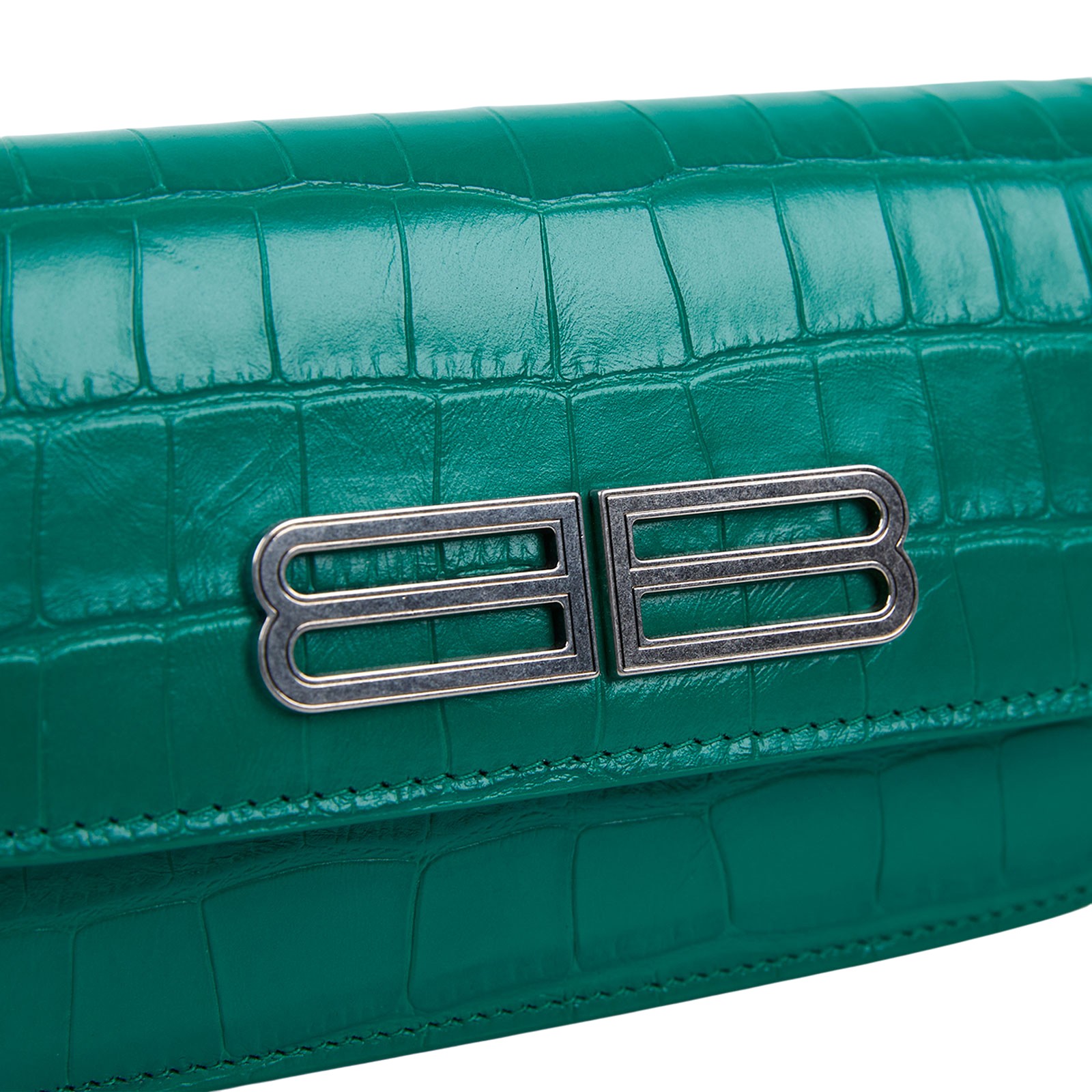 巴黎世家 BALENCIAGA Gossip 手提包 68889423ECM 綠鱷魚壓紋WOC 防塵袋