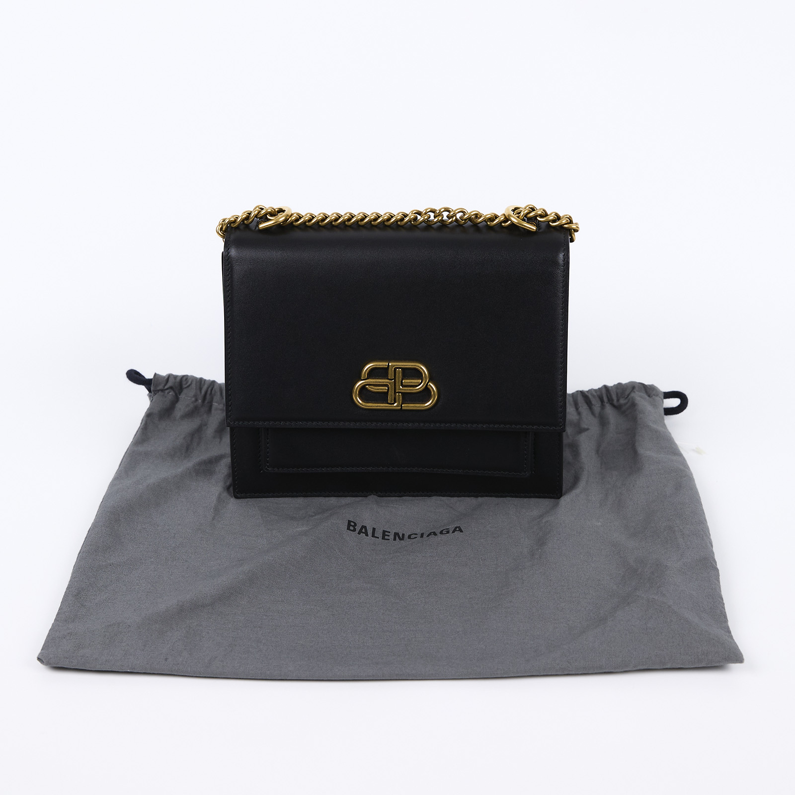 巴黎世家 BALENCIAGA 手提包 5806410D22M 黑金硬殼鍊包 防塵袋