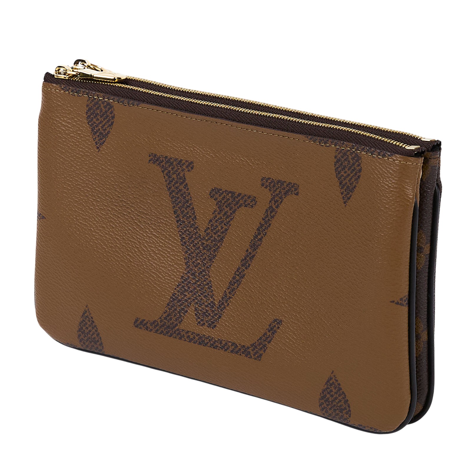 路易威登 LOUIS VUITTON Double Zip Pochette Reverse 帆布 多夾層手拿 斜背包 M69203 晶片款  防塵袋