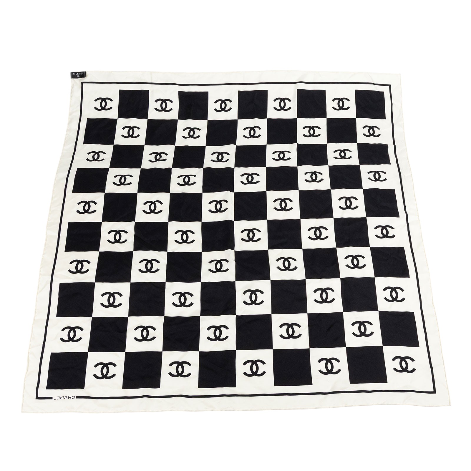 香奈兒 CHANEL CC LOGO 絲巾 方巾  黑白格紋雙C絲巾 原廠盒子