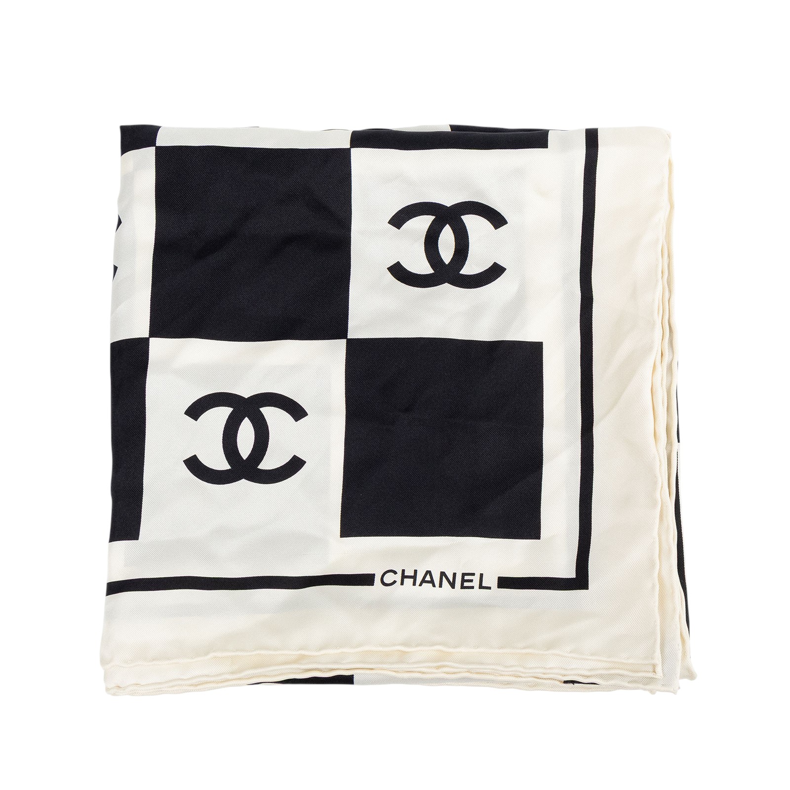 香奈兒 CHANEL CC LOGO 絲巾 方巾  黑白格紋雙C絲巾 原廠盒子