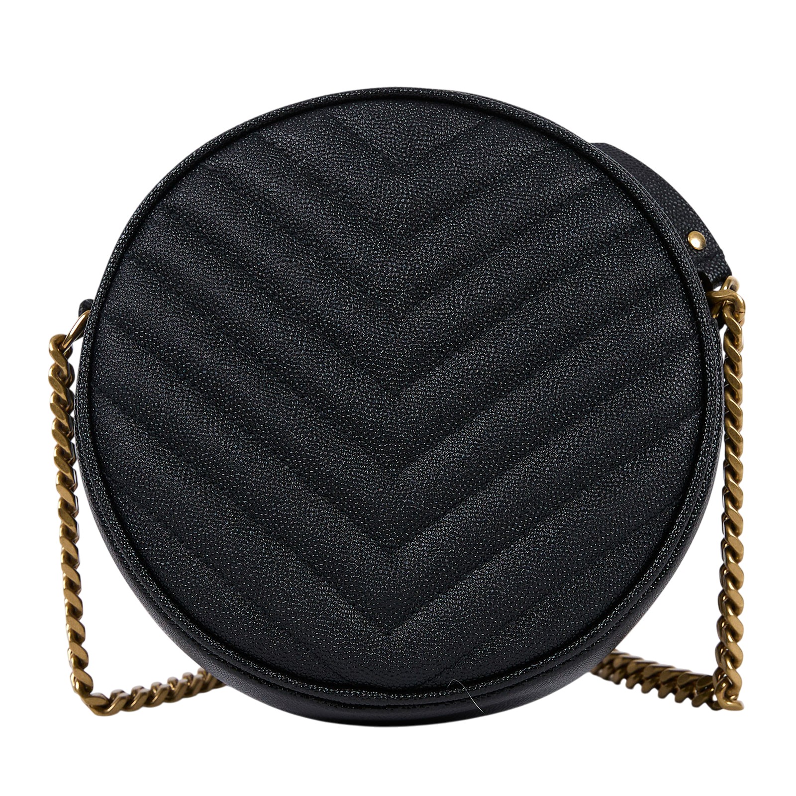 聖羅蘭 YSL SAINT LAURENT Vinyle 圓餅包 金色五金 610436E9096 黑金魚子醬圓餅包 防塵袋