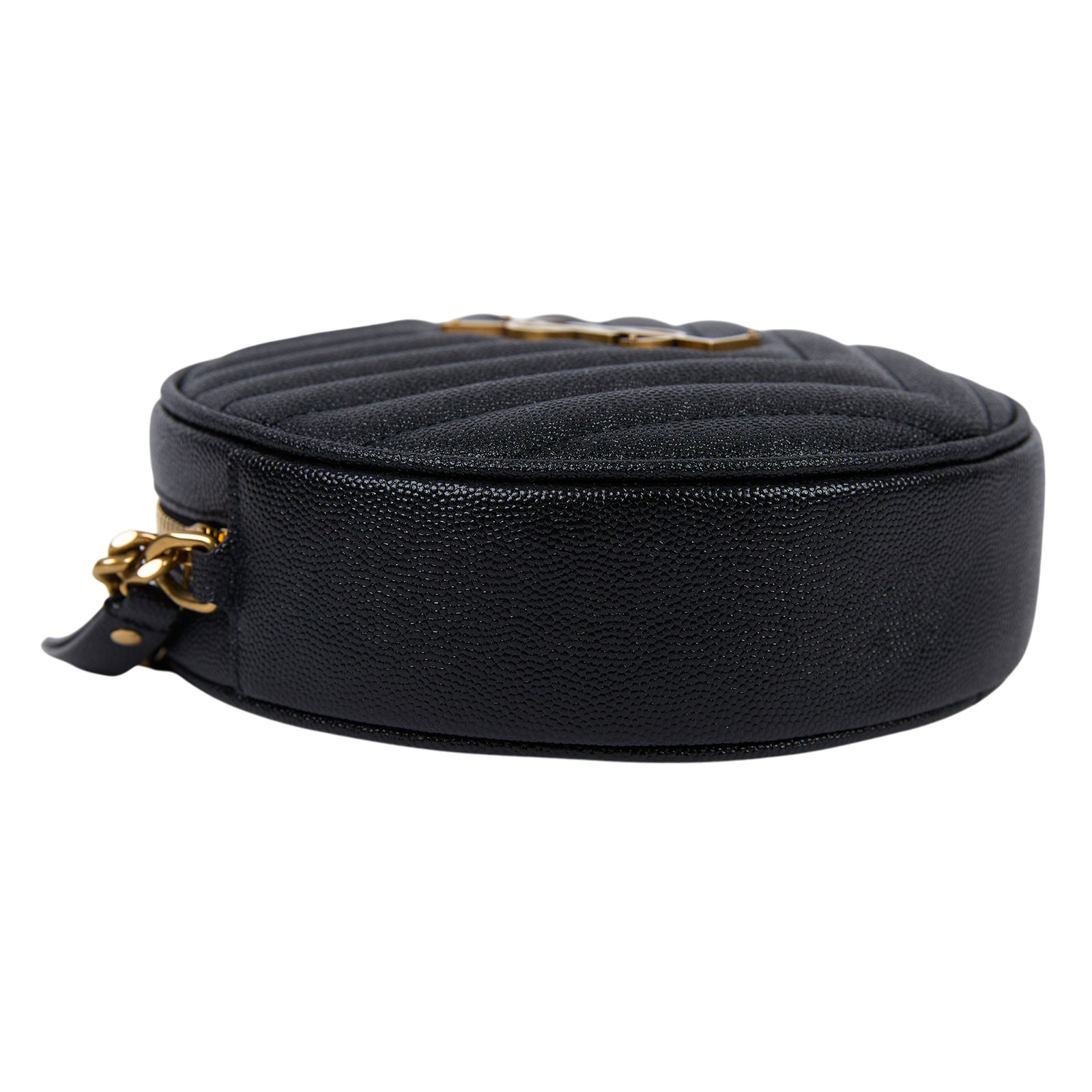 聖羅蘭 YSL SAINT LAURENT Vinyle 圓餅包 金色五金 610436E9096 黑金魚子醬圓餅包 防塵袋