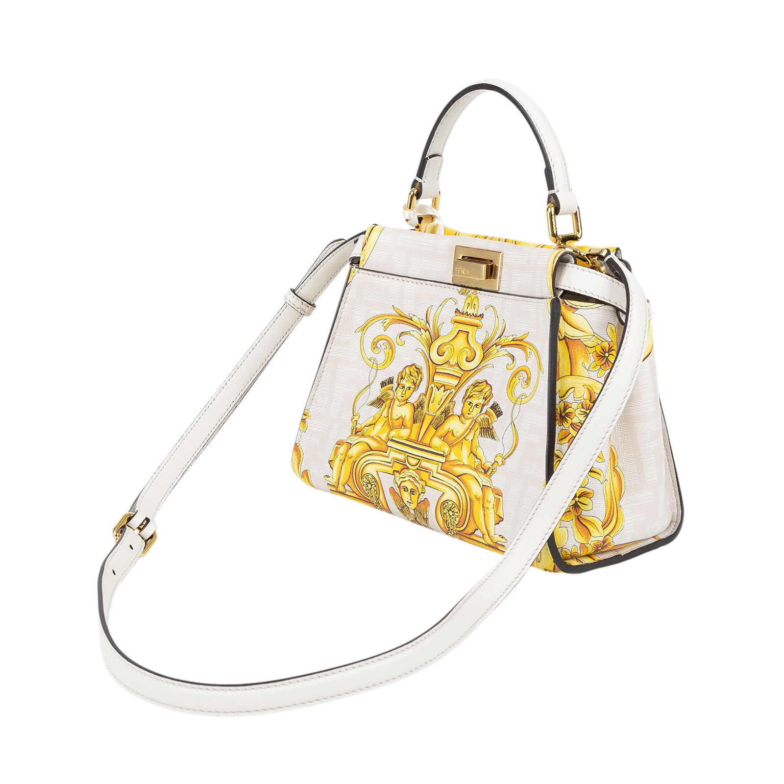 芬迪 FENDI Peekaboo 迷你 皮革 肩背 手提包 Versace 8BN244AKB6  原廠盒子/防塵袋/背帶