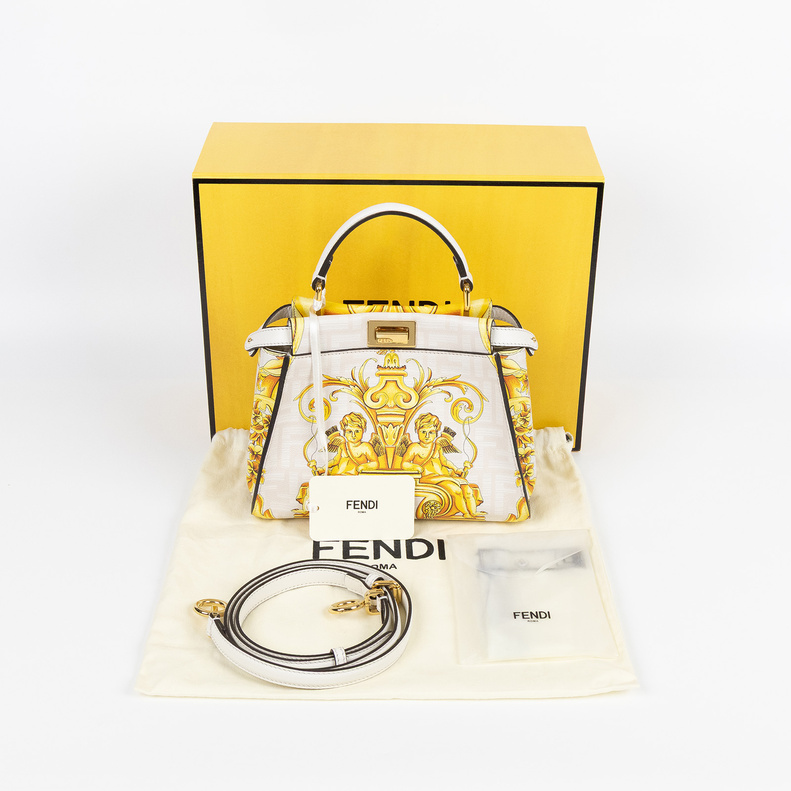 芬迪 FENDI Peekaboo 迷你 皮革 肩背 手提包 Versace 8BN244AKB6  原廠盒子/防塵袋/背帶