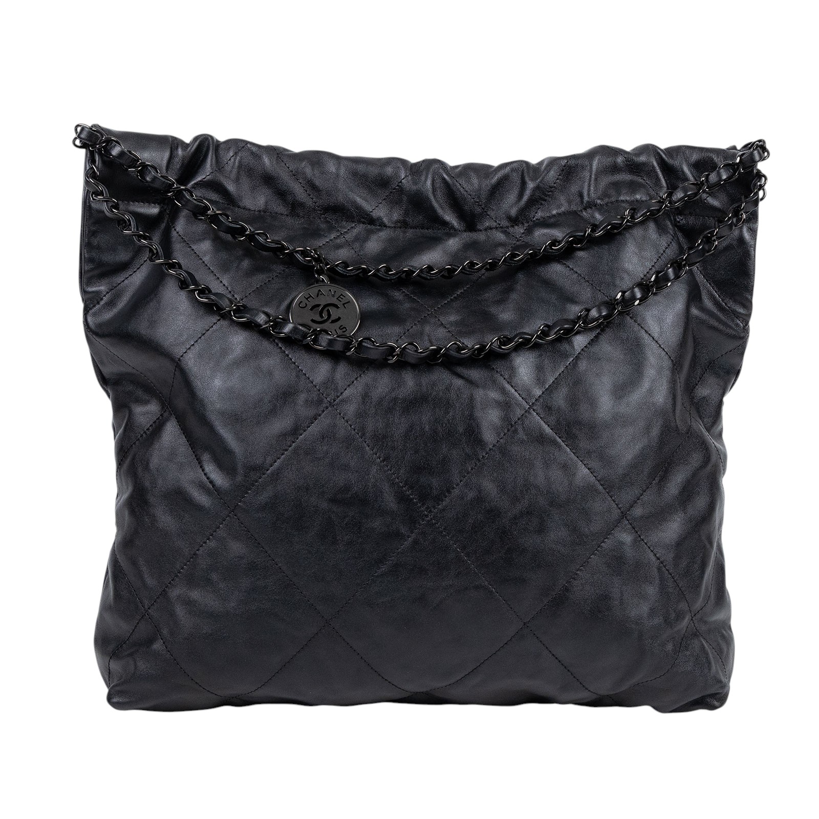 香奈兒 CHANEL 22 小型 束口包 AS3260 晶片款 黑SO BLACK 22包 小號 　角擦 防塵袋(邊角擦傷)