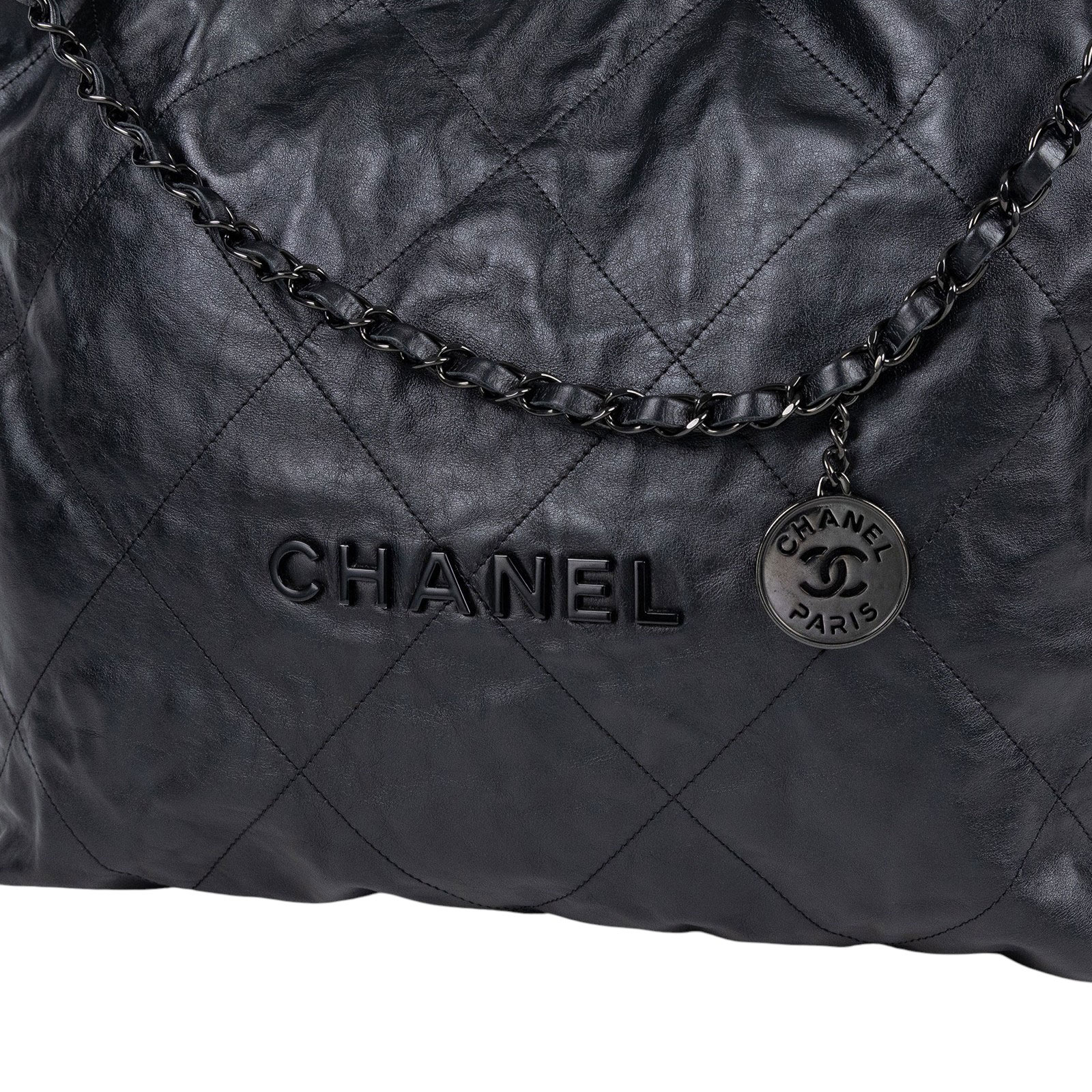 香奈兒 CHANEL 22 小型 束口包 AS3260 晶片款 黑SO BLACK 22包 小號 　角擦 防塵袋(邊角擦傷)