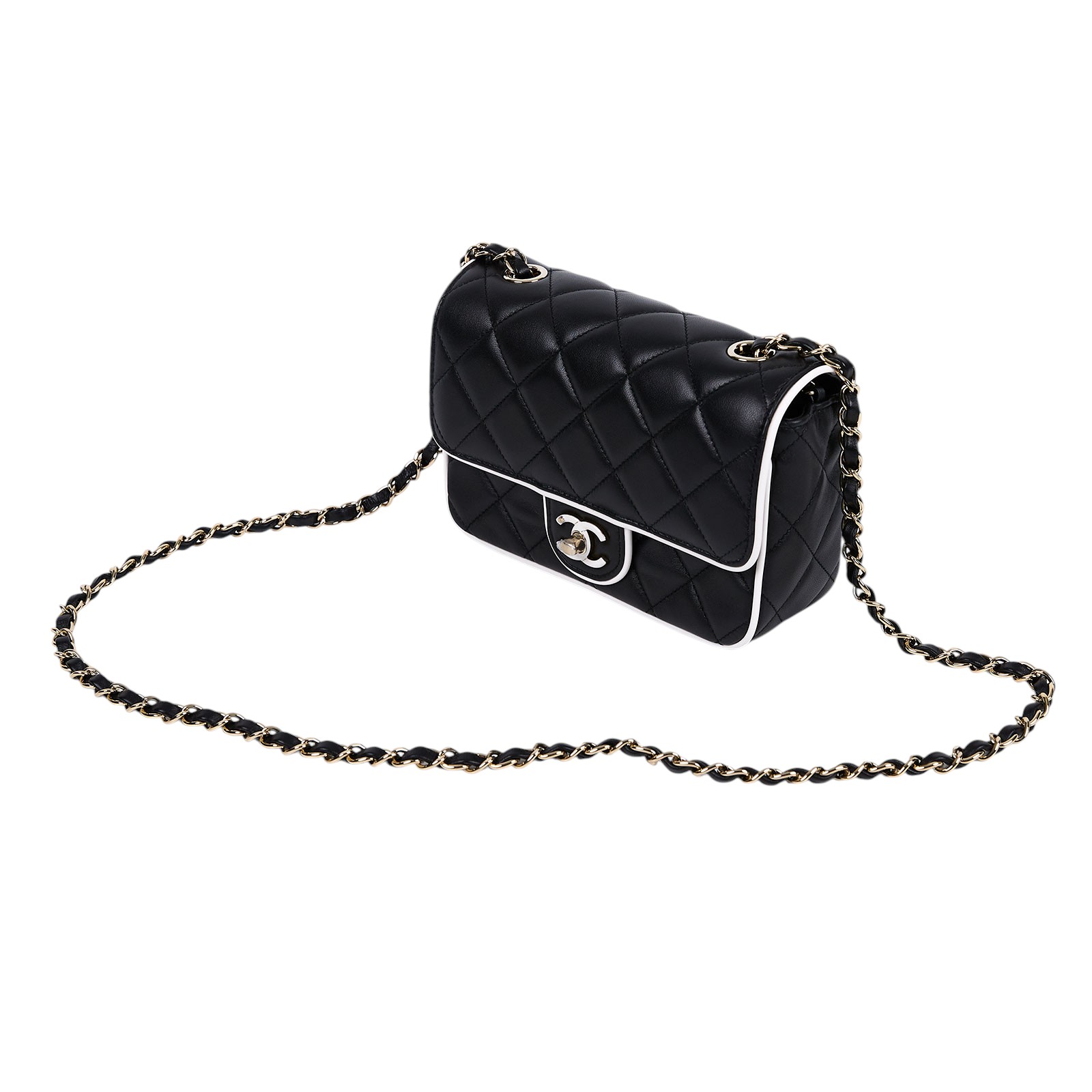 香奈兒 CHANEL 方胖 口蓋包 AS5151 B19381 晶片款 白邊黑方胖 原廠盒子/防塵袋/購買證明