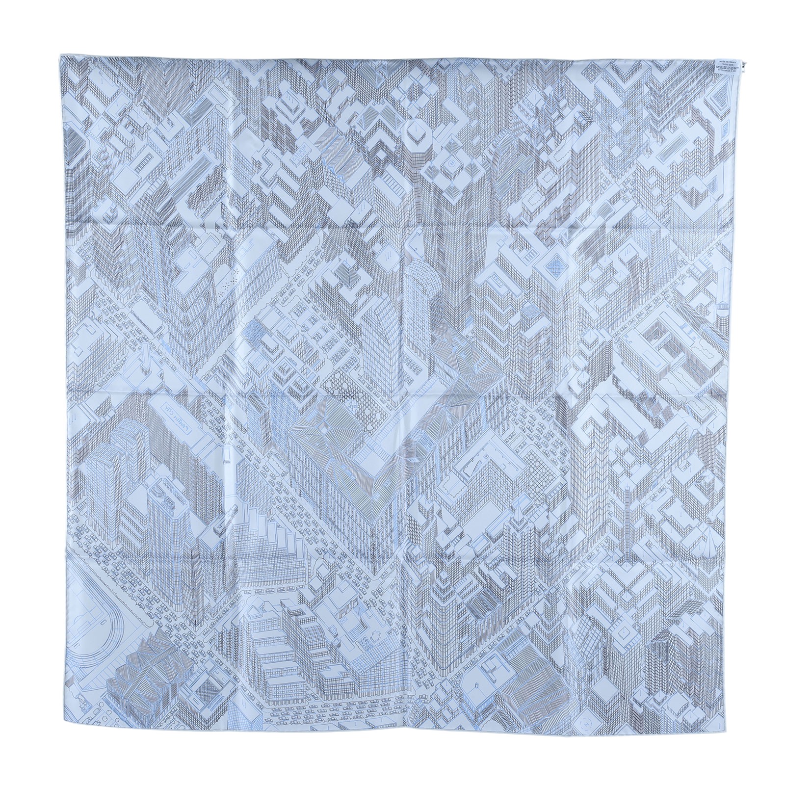 愛馬仕 Hermes Pantin City scarf 90 絲巾   白底藍黑線條絲巾 原廠盒子