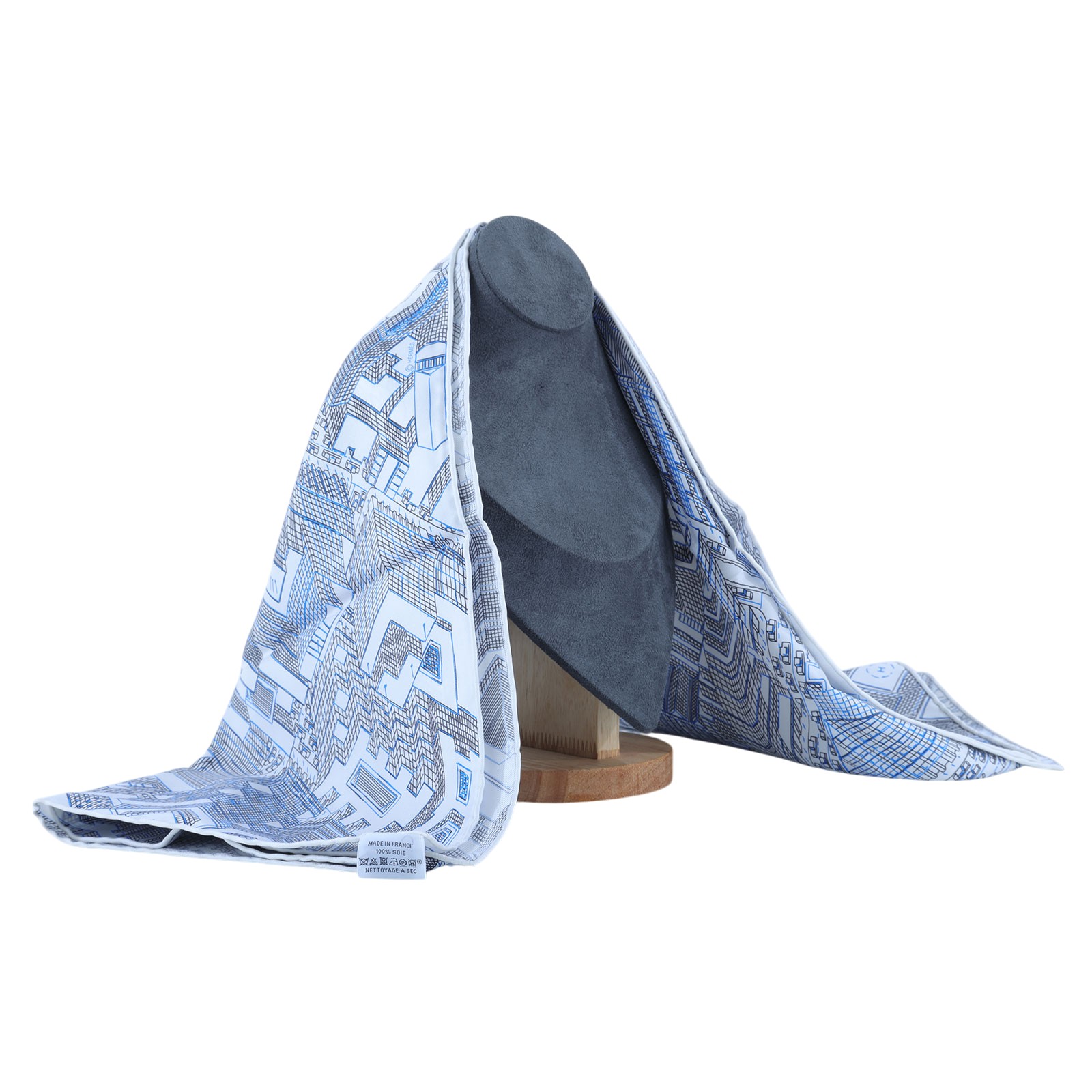 愛馬仕 Hermes Pantin City scarf 90 絲巾   白底藍黑線條絲巾 原廠盒子