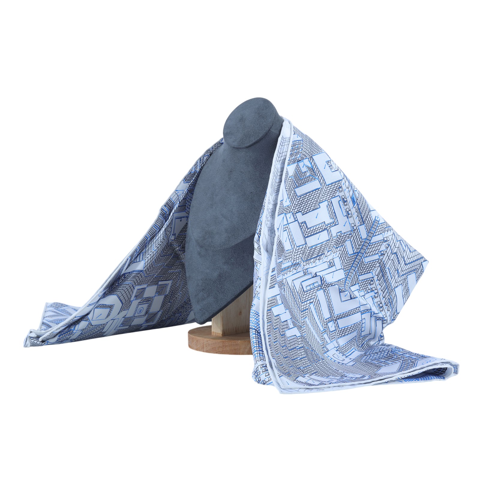 愛馬仕 Hermes Pantin City scarf 90 絲巾   白底藍黑線條絲巾 原廠盒子