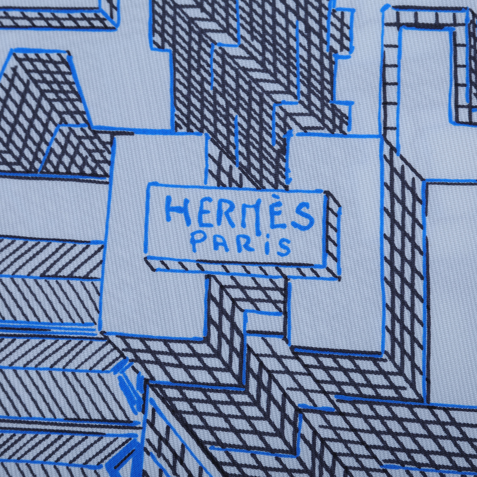 愛馬仕 Hermes Pantin City scarf 90 絲巾   白底藍黑線條絲巾 原廠盒子