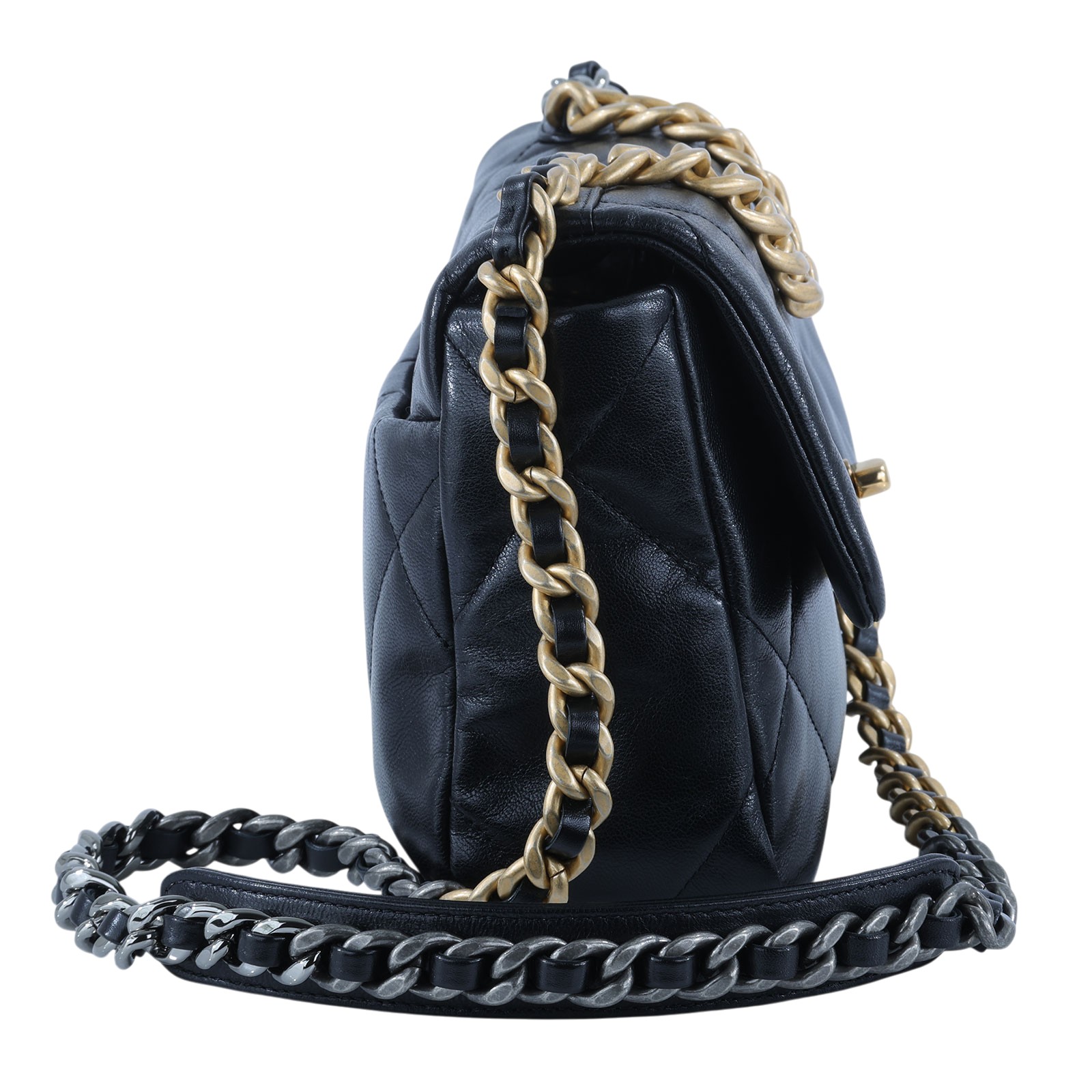 香奈兒 CHANEL 19 口蓋包 菱格紋 金銀鍊帶 手提 肩背包 AS1160 B03215 29開 黑金19包 26CM 防塵袋/原廠盒子/購買證明/保證卡