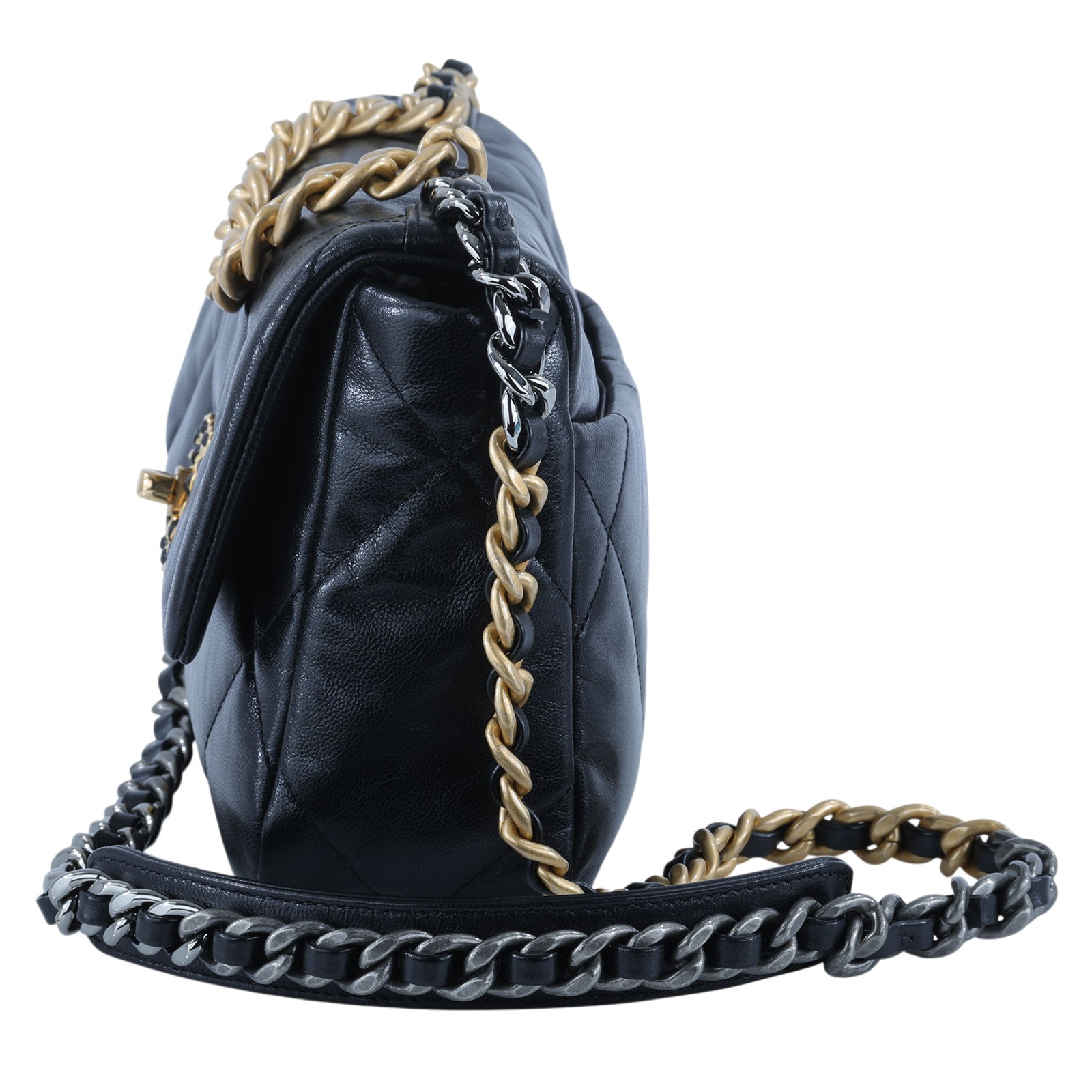 香奈兒 CHANEL 19 口蓋包 菱格紋 金銀鍊帶 手提 肩背包 AS1160 B03215 29開 黑金19包 26CM 防塵袋/原廠盒子/購買證明/保證卡