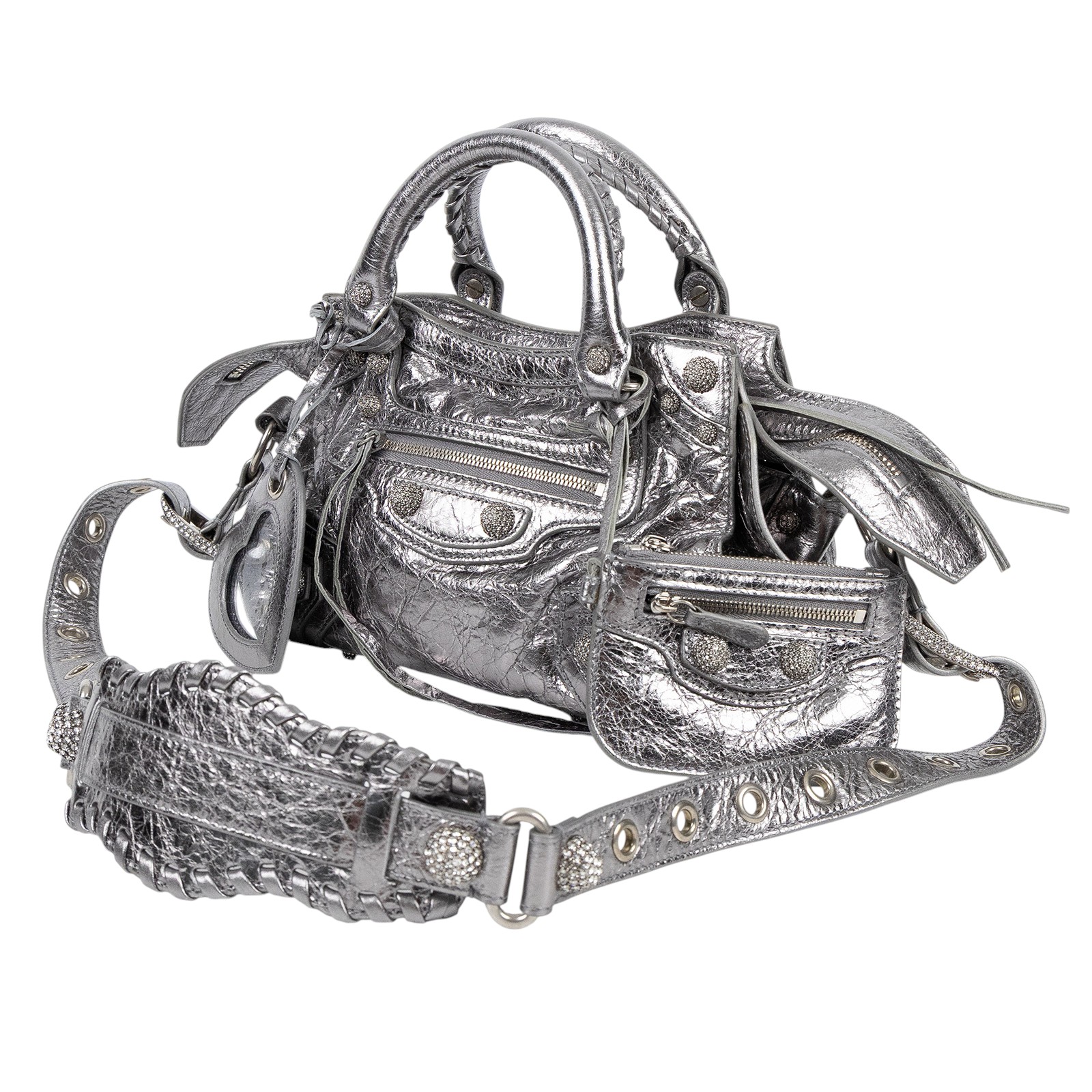 巴黎世家 BALENCIAGA Neo Cagole City 700940210BM 銀色水鑽NEO CAGOLE CITY 　鏡汚 防塵袋