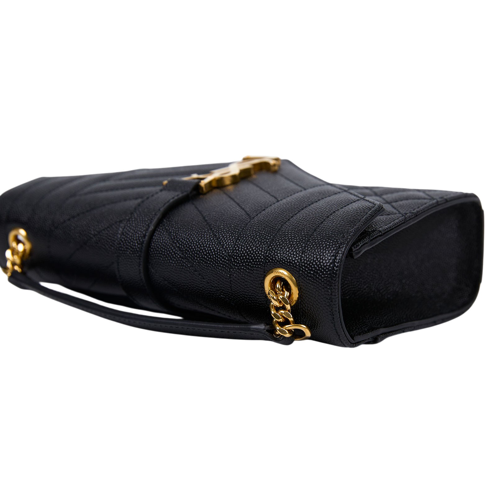 聖羅蘭 YSL SAINT LAURENT Envelope 粒面絎縫皮革 小型 信封袋 600195BOW91 黑金荔枝鍊條信封包 防塵袋/購買證明