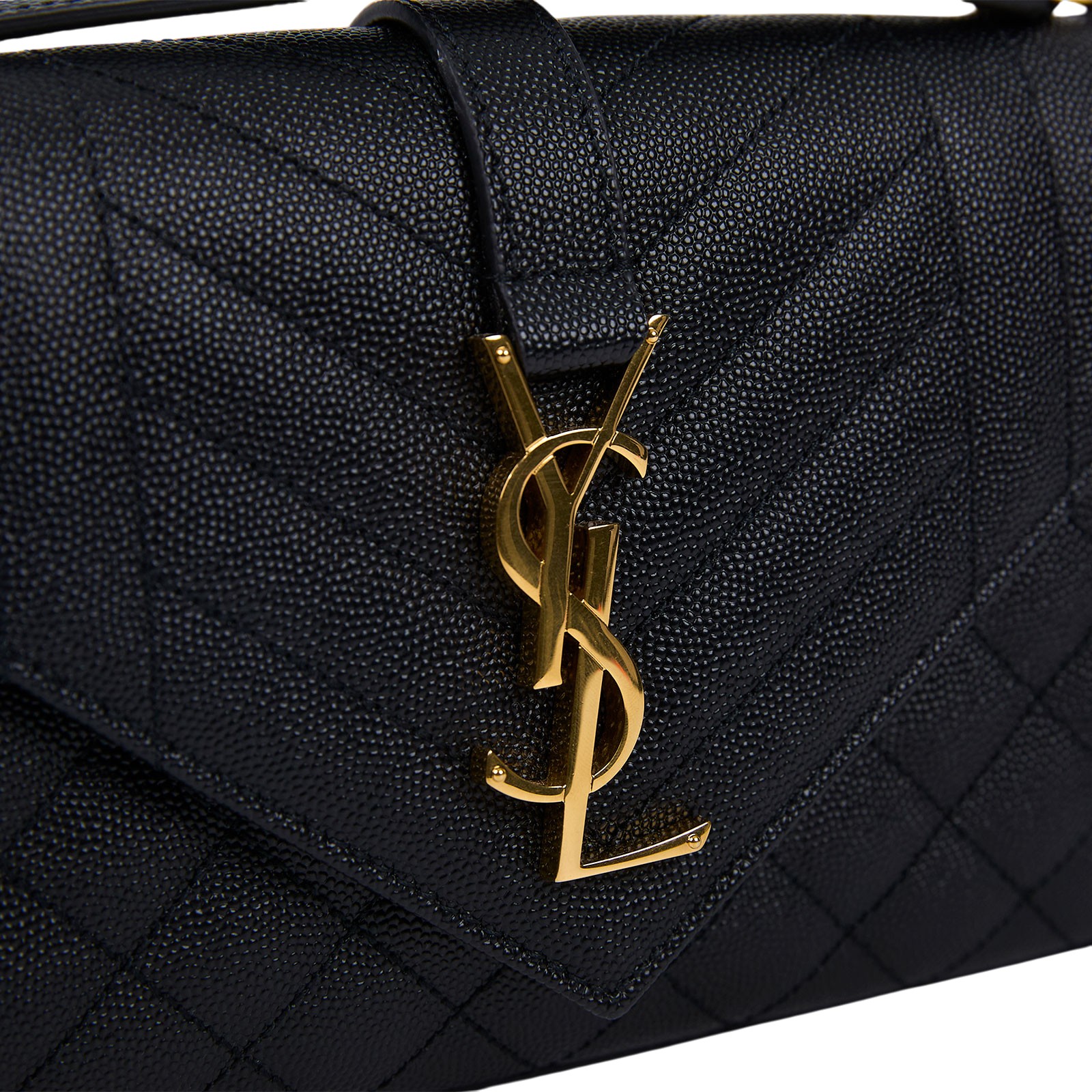 聖羅蘭 YSL SAINT LAURENT Envelope 粒面絎縫皮革 小型 信封袋 600195BOW91 黑金荔枝鍊條信封包 防塵袋/購買證明