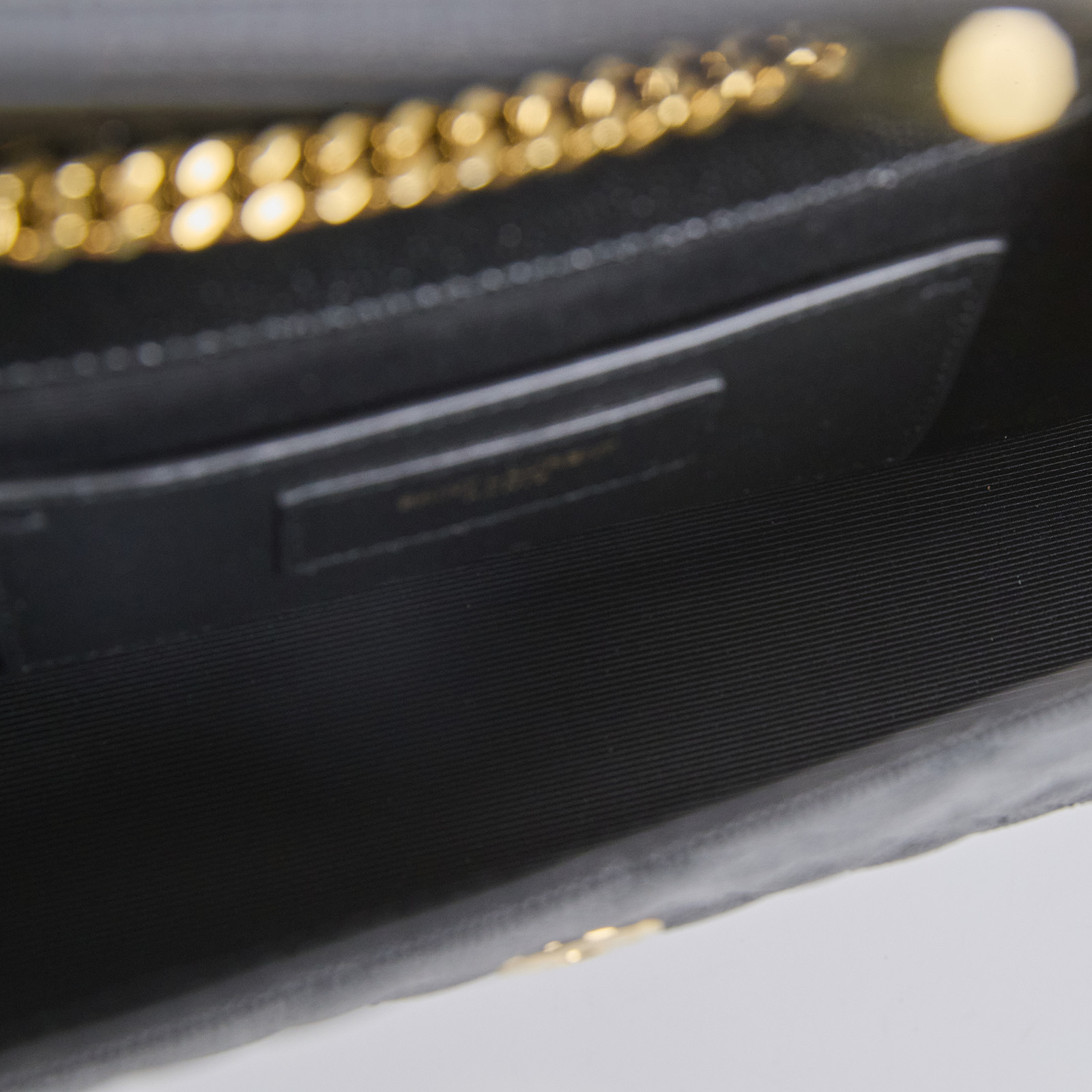 聖羅蘭 YSL SAINT LAURENT Envelope 粒面絎縫皮革 小型 信封袋 600195BOW91 黑金荔枝鍊條信封包 防塵袋/購買證明