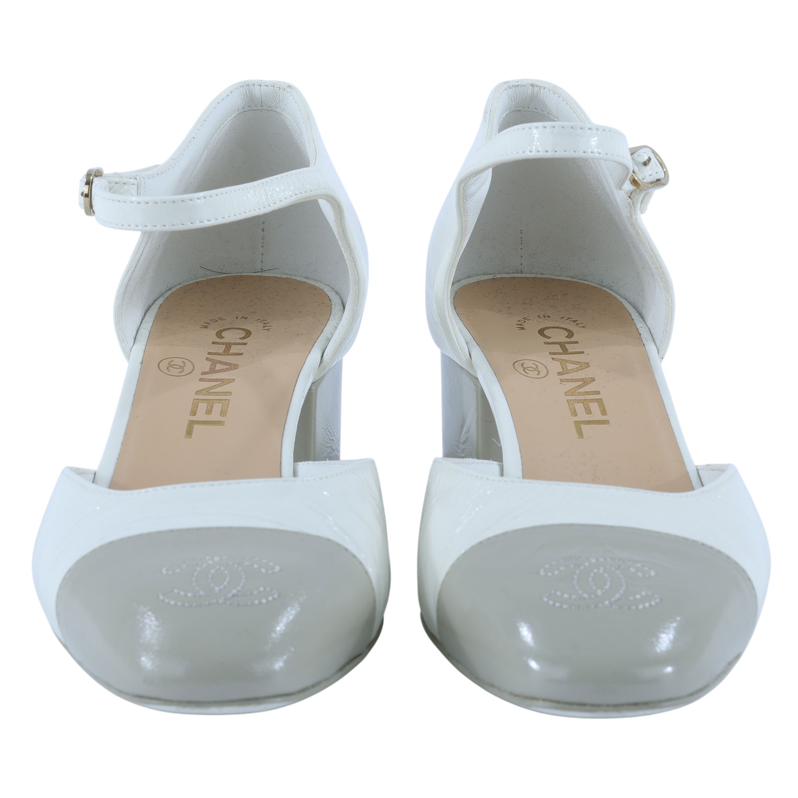 香奈兒 CHANEL 瑪莉珍 涼鞋 G45878_38 白色雙C中跟涼鞋#38 防塵袋