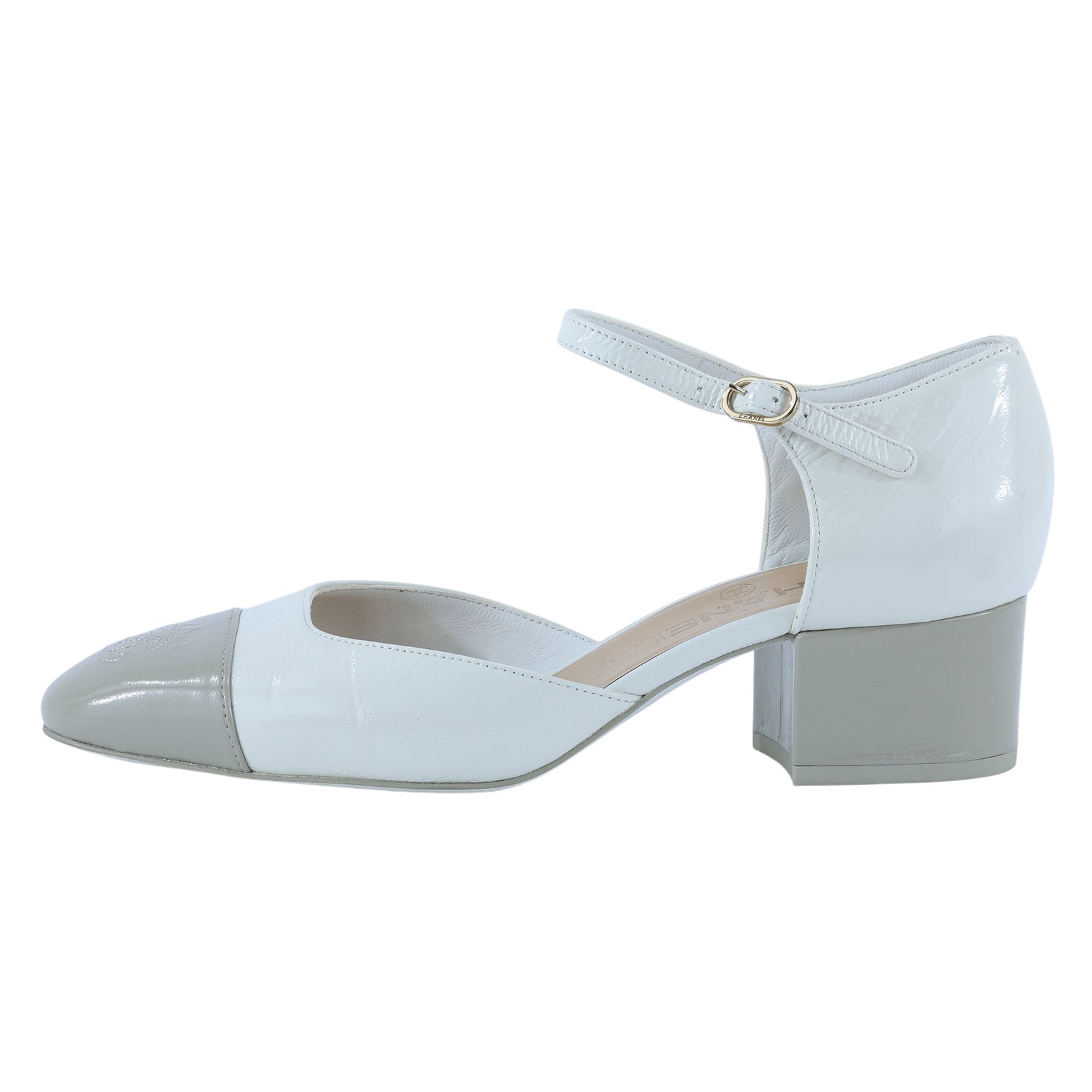 香奈兒 CHANEL 瑪莉珍 涼鞋 G45878_38 白色雙C中跟涼鞋#38 防塵袋