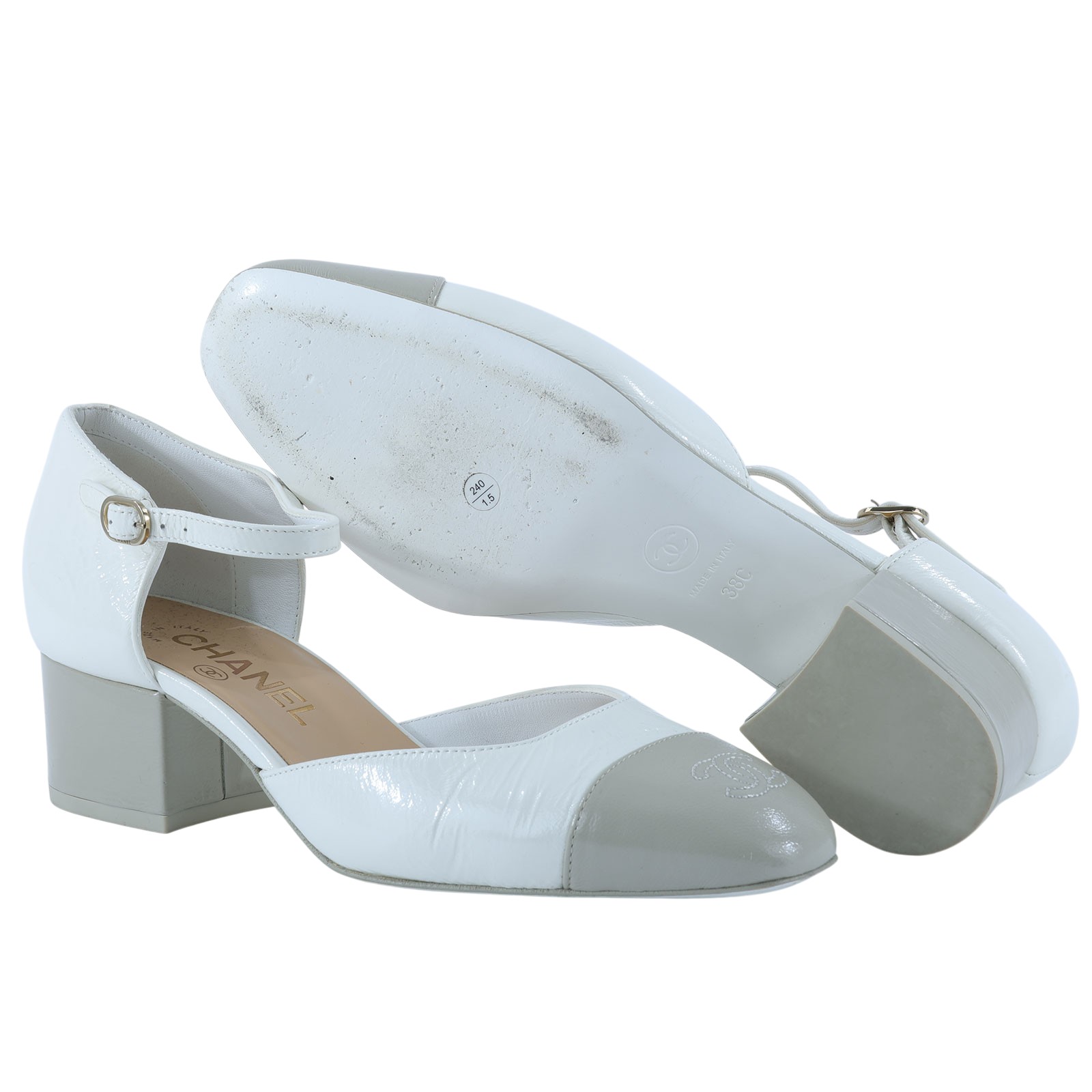 香奈兒 CHANEL 瑪莉珍 涼鞋 G45878_38 白色雙C中跟涼鞋#38 防塵袋