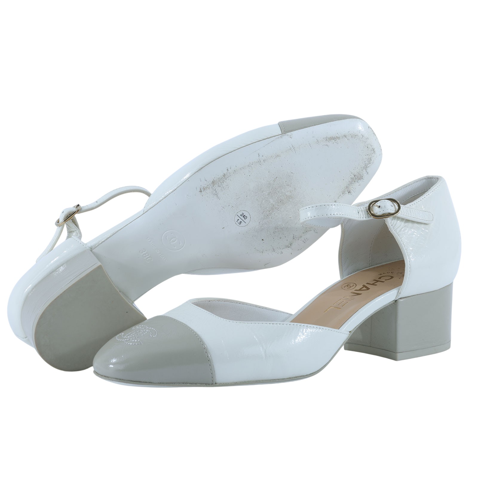 香奈兒 CHANEL 瑪莉珍 涼鞋 G45878_38 白色雙C中跟涼鞋#38 防塵袋