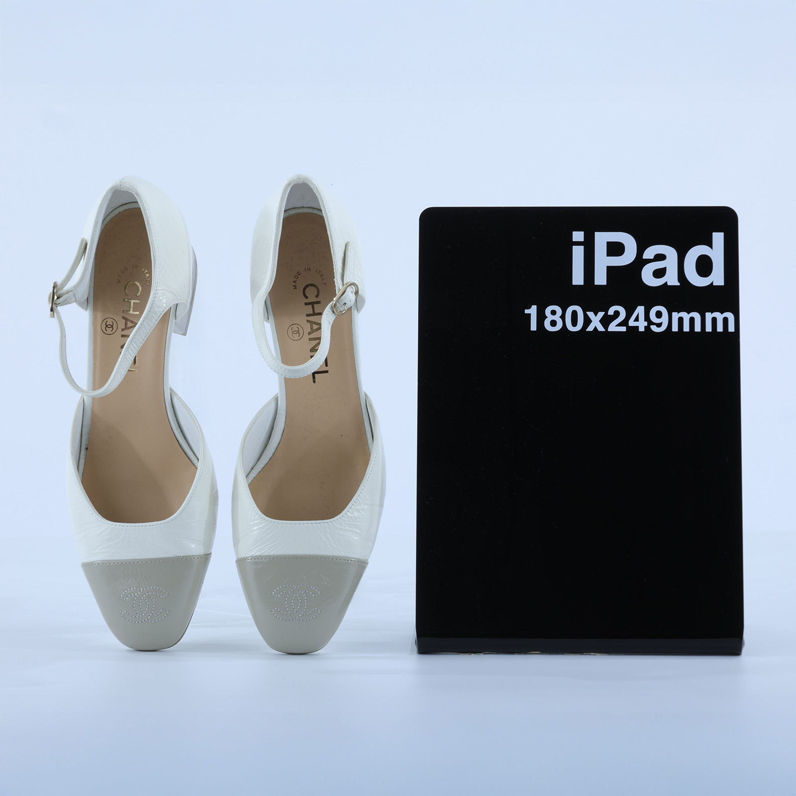 香奈兒 CHANEL 瑪莉珍 涼鞋 G45878_38 白色雙C中跟涼鞋#38 防塵袋