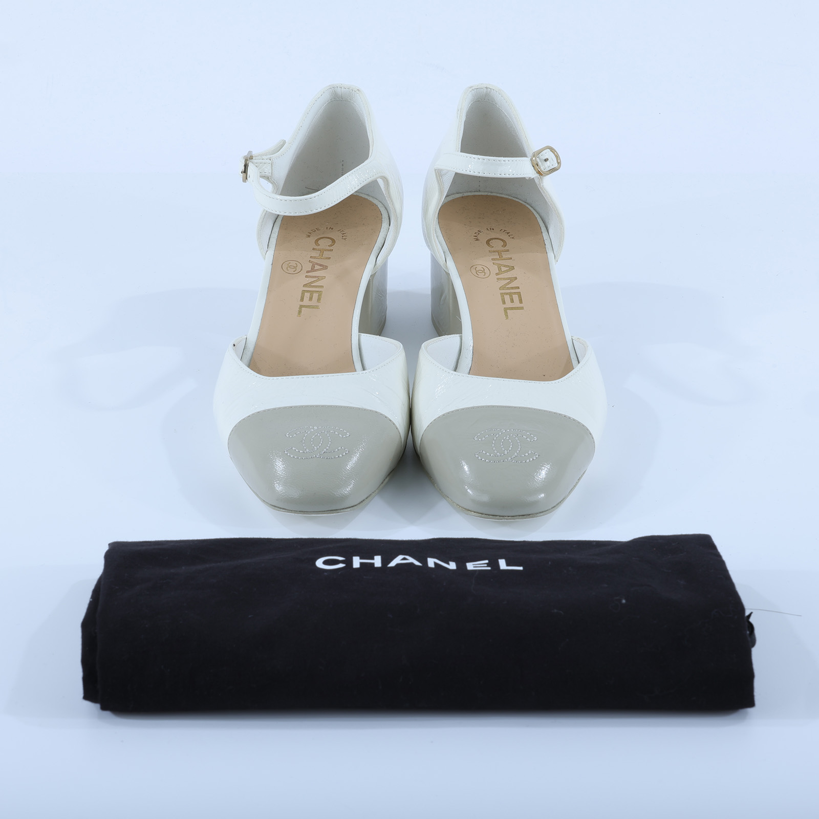 香奈兒 CHANEL 瑪莉珍 涼鞋 G45878_38 白色雙C中跟涼鞋#38 防塵袋
