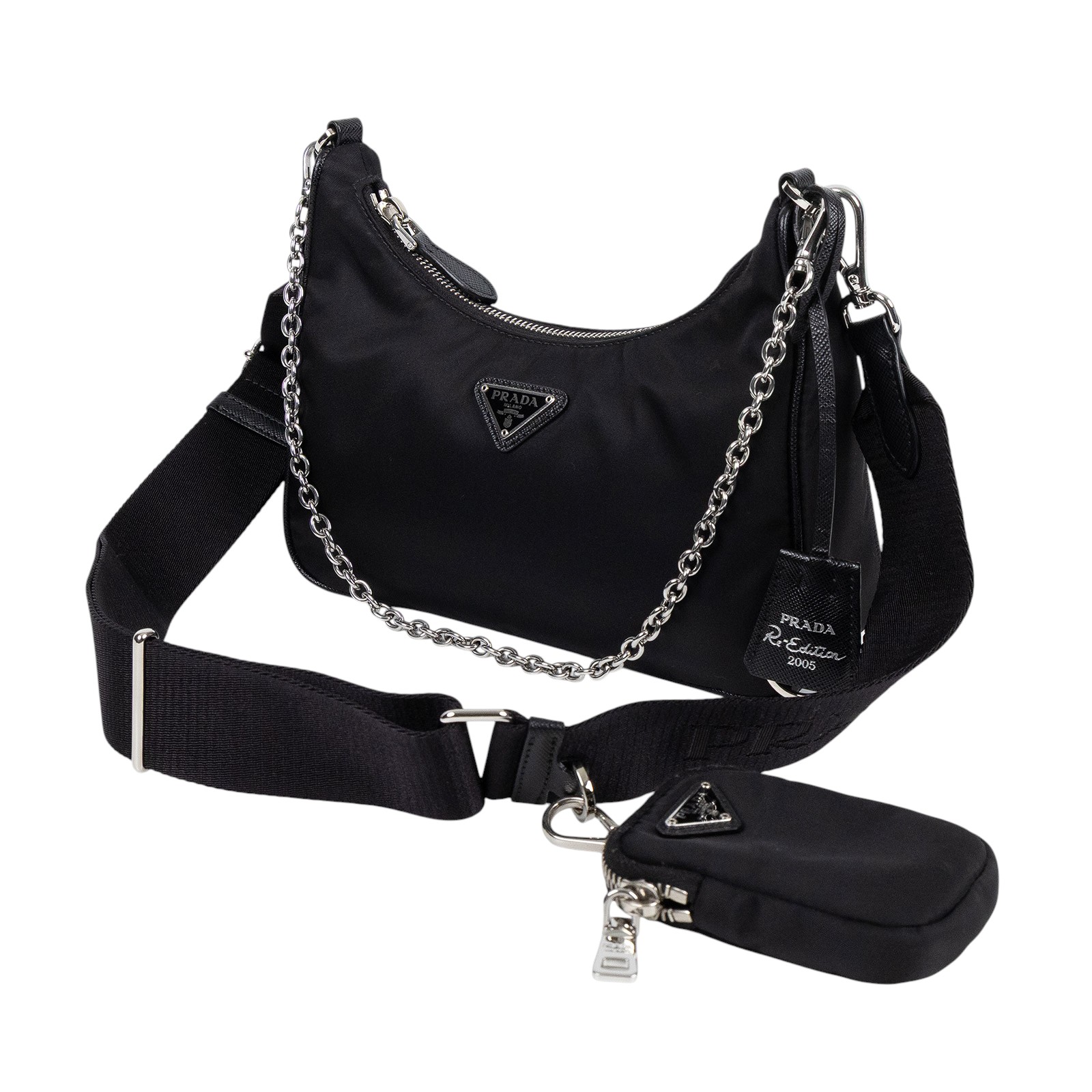 普拉達 PRADA Re-Edition 2005 Re-Nylon 手袋 1BH204_R064 黑銀三合一尼龍肩背包 防塵袋/保證卡