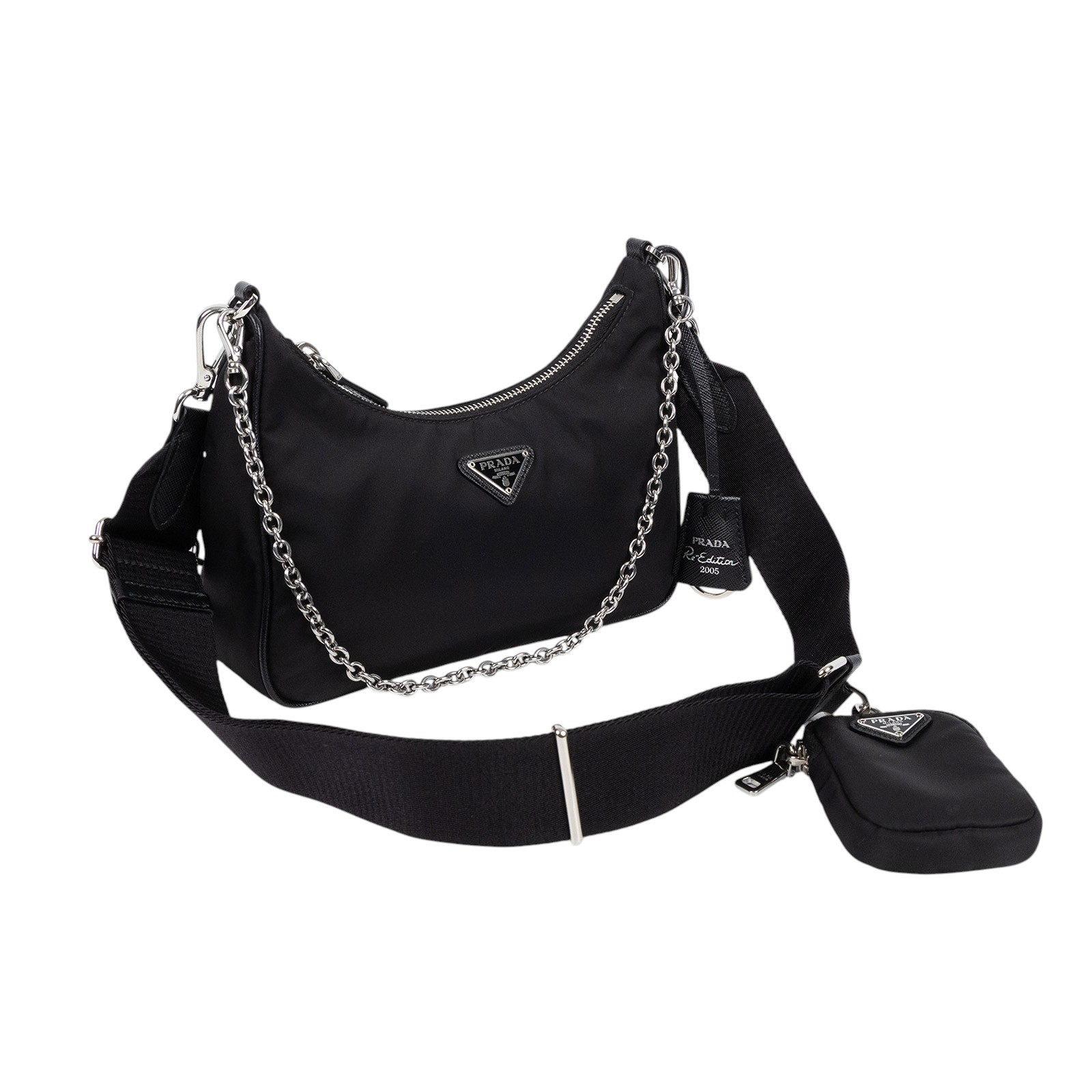 普拉達 PRADA Re-Edition 2005 Re-Nylon 手袋 1BH204_R064 黑銀三合一尼龍肩背包 防塵袋/保證卡