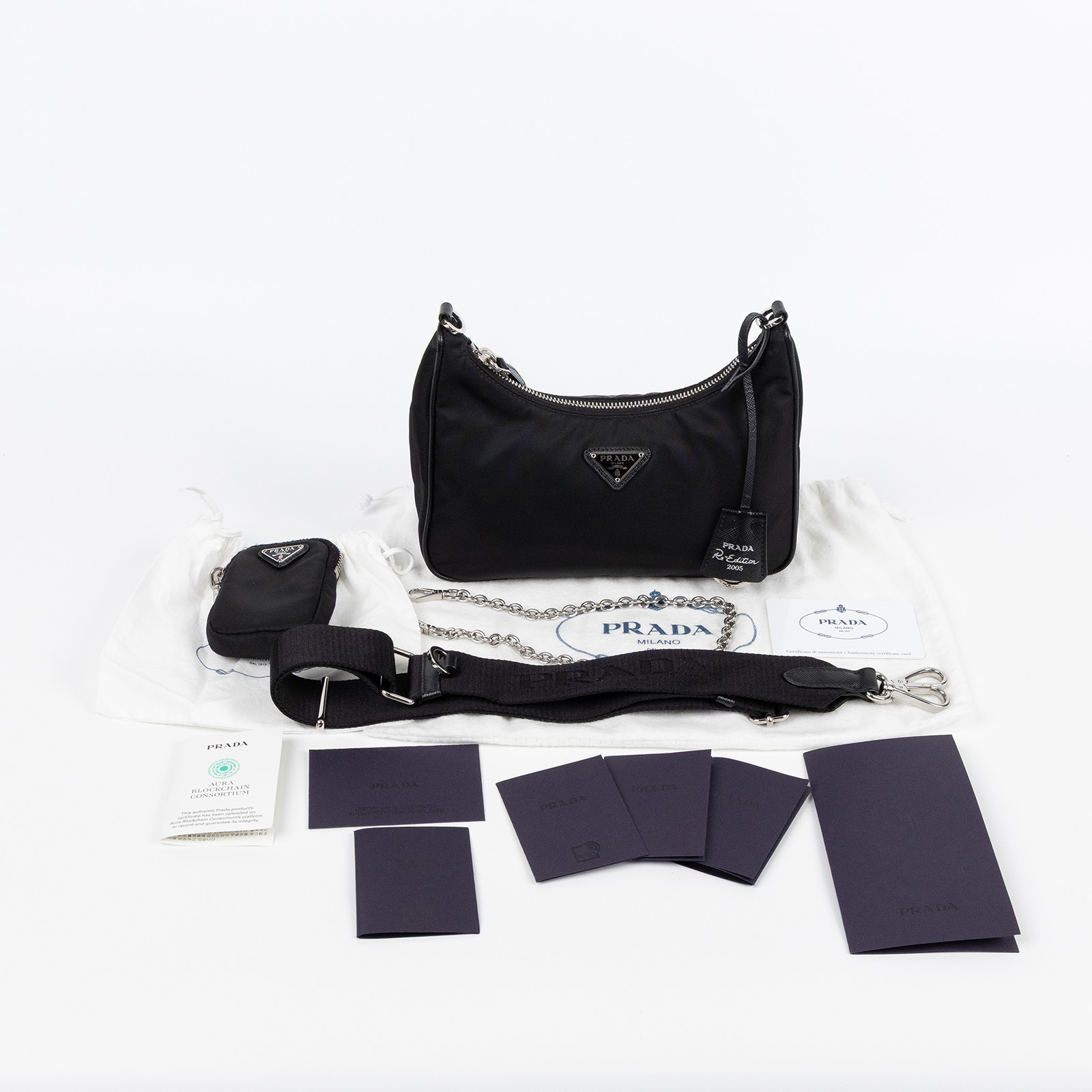 普拉達 PRADA Re-Edition 2005 Re-Nylon 手袋 1BH204_R064 黑銀三合一尼龍肩背包 防塵袋/保證卡