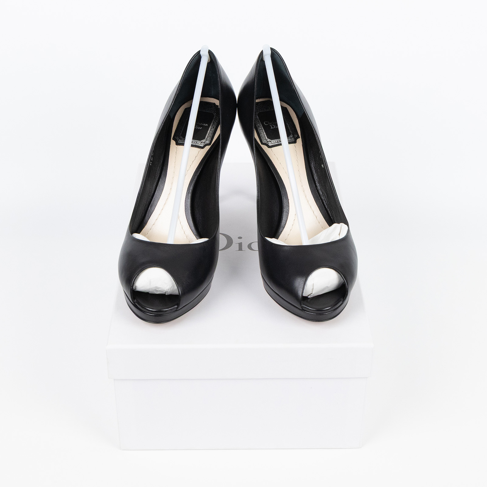 迪奧 CHRISTIAN DIOR 黑色露趾高跟鞋  素黑露趾跟鞋 原廠盒子