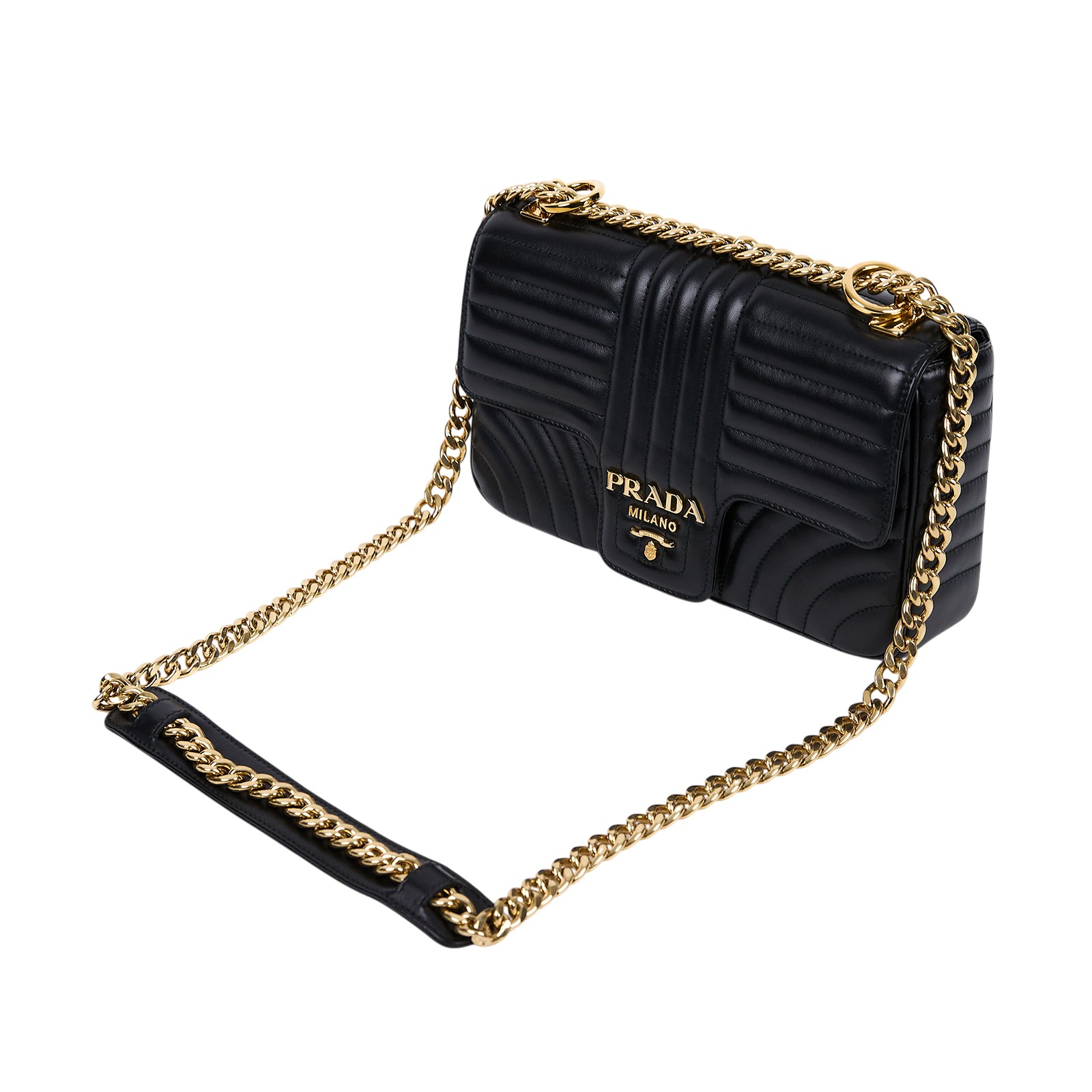 普拉達 PRADA Diagramme 單肩包 中型 1BD108_2D91 黑金DIAGRAM 無附屬品