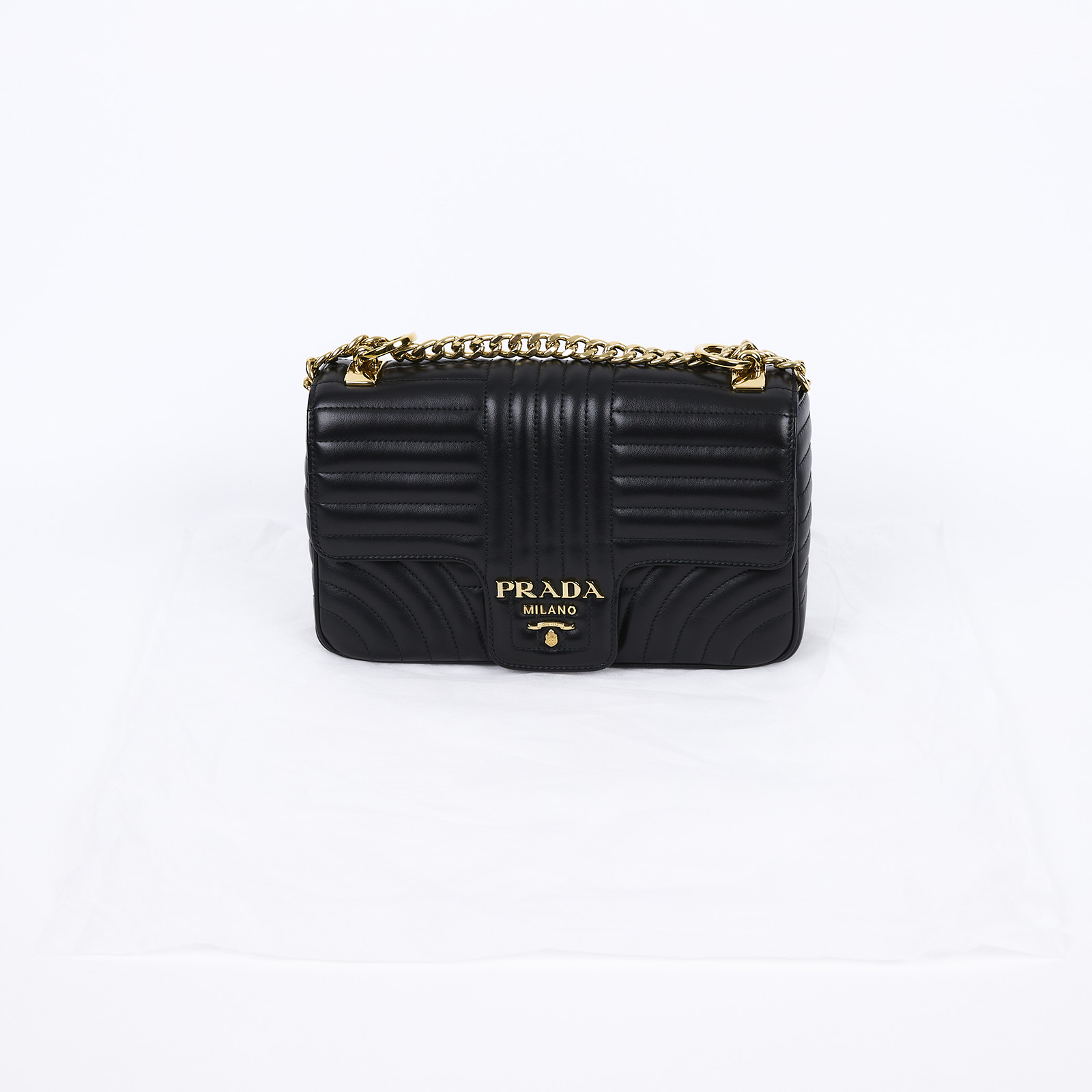 普拉達 PRADA Diagramme 單肩包 中型 1BD108_2D91 黑金DIAGRAM 無附屬品