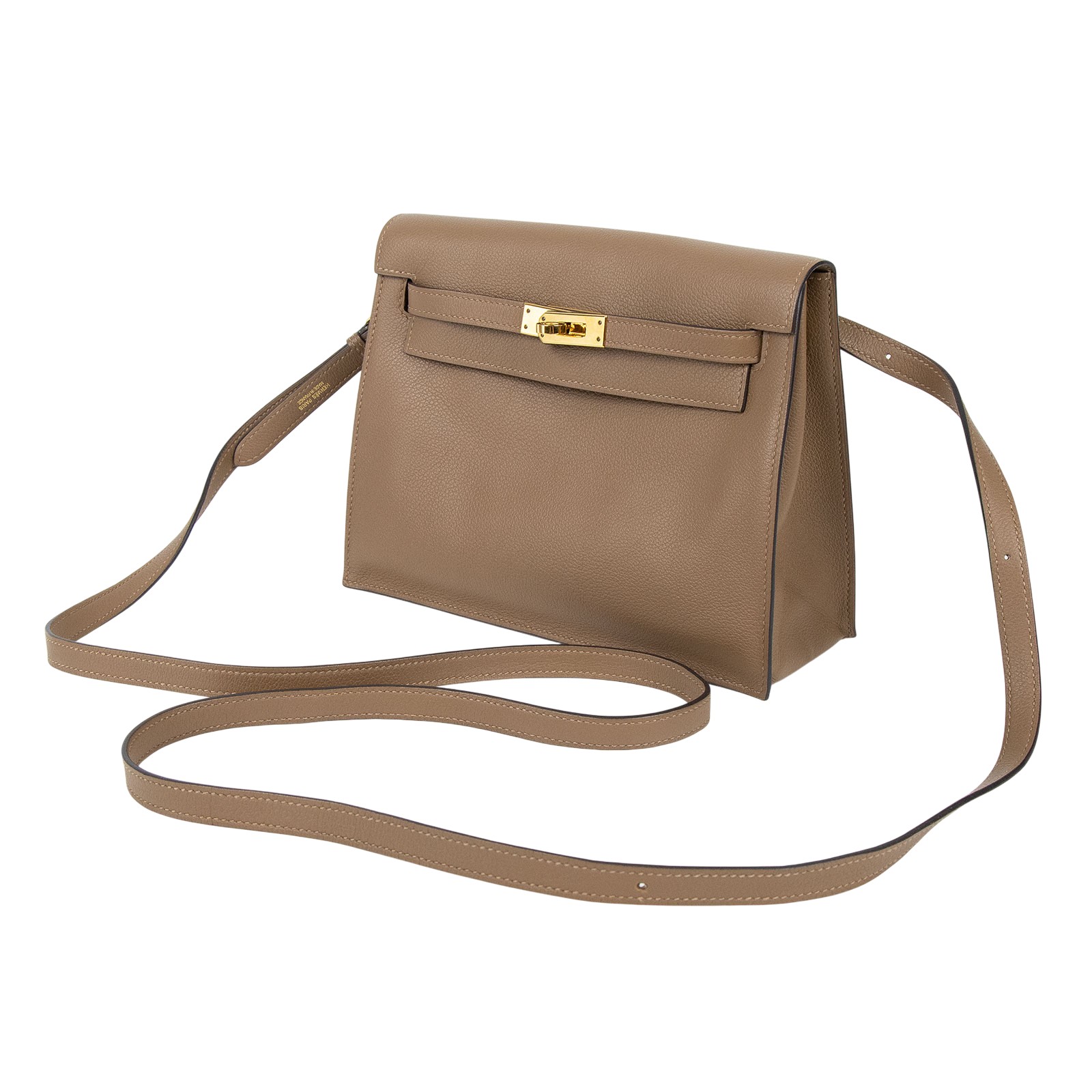 愛馬仕 Hermes Kelly Danse 側背 斜背 肩背包 威瑪犬米色 金色五金 H079008CCD0 /D刻  原廠盒子/防塵袋/背帶/購買證明