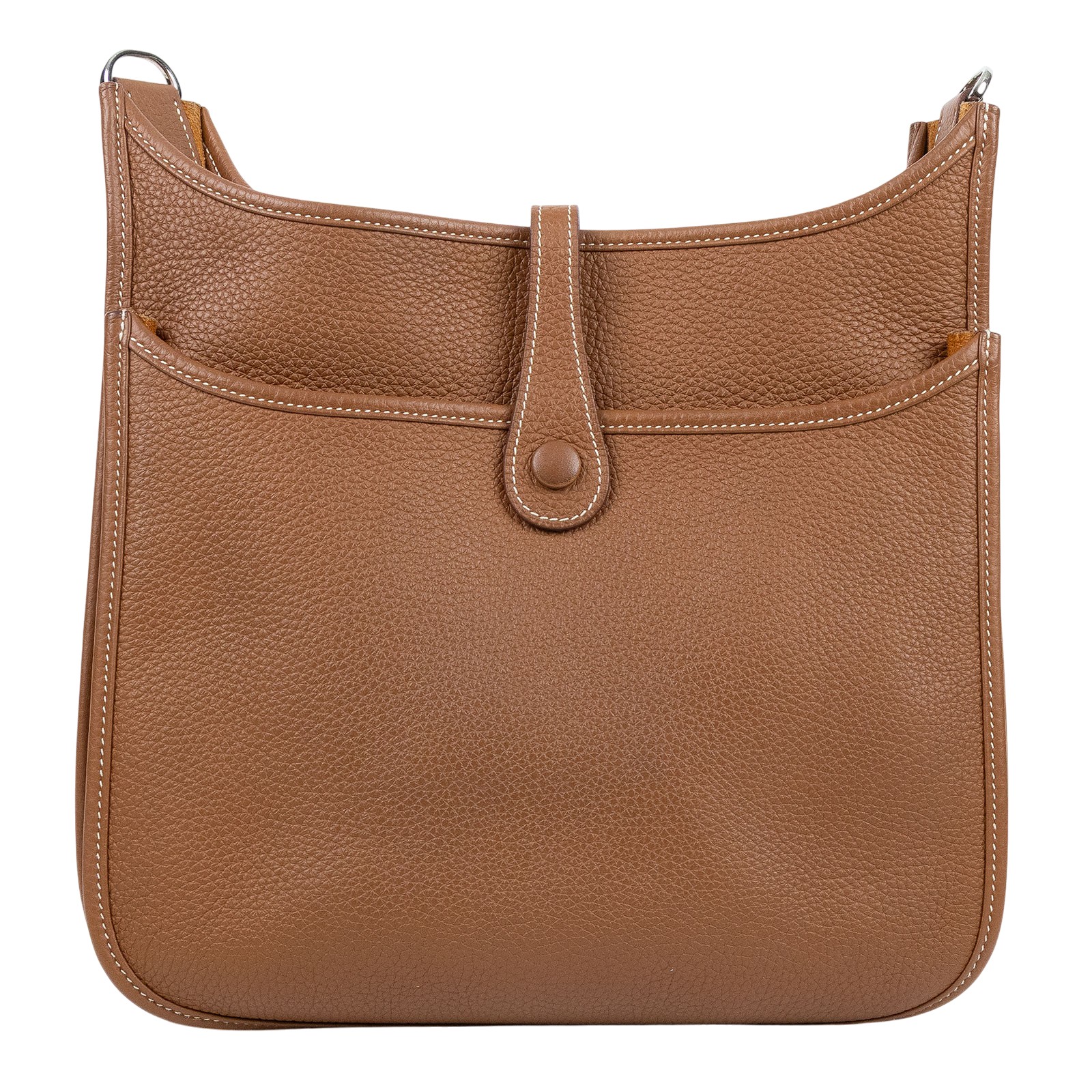 愛馬仕 Hermes Evelyne Bag 伊芙琳包 29 馬蹄型 銀色五金 金棕 H056277CK37 B刻  原廠盒子/防塵袋/背帶/購買證明影本