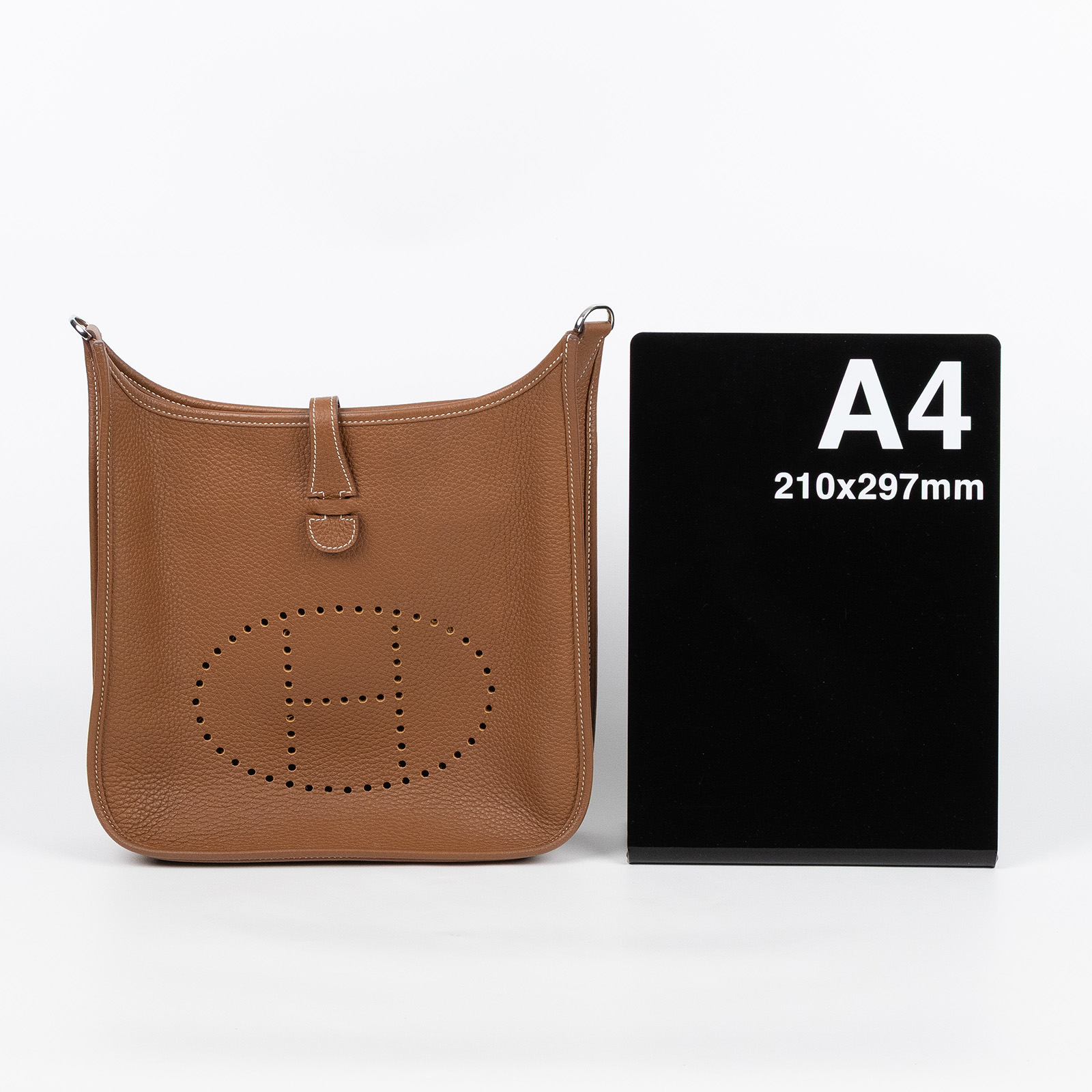 愛馬仕 Hermes Evelyne Bag 伊芙琳包 29 馬蹄型 銀色五金 金棕 H056277CK37 B刻  原廠盒子/防塵袋/背帶/購買證明影本