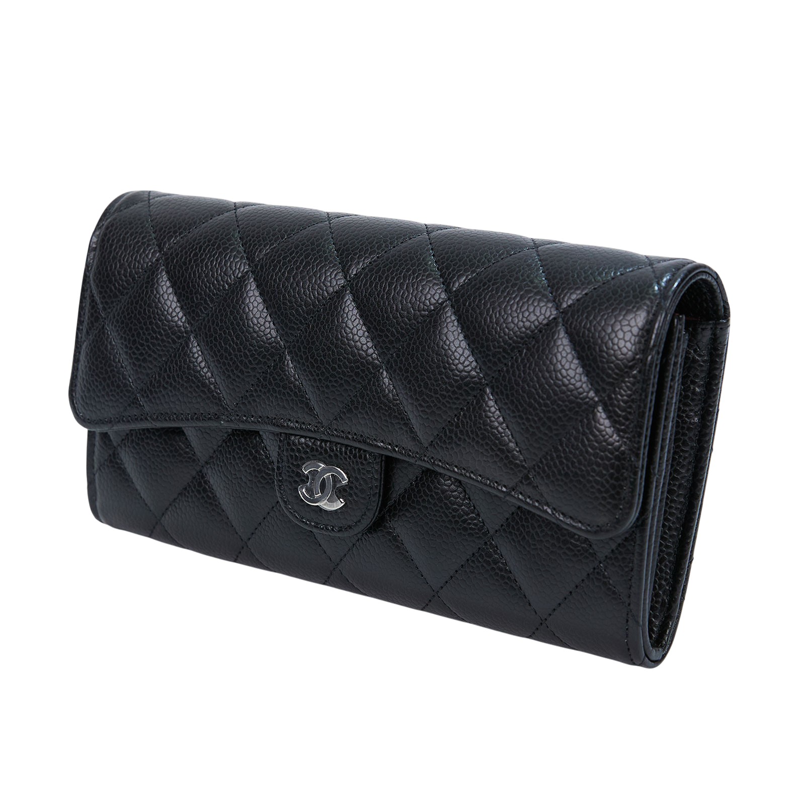 香奈兒 CHANEL 荔枝皮 扣式 翻蓋 二折長夾 銀色五金 AP0241 Y01588 晶片款 黑荔枝COCO長夾 原廠盒子/防塵袋/購買證明影本