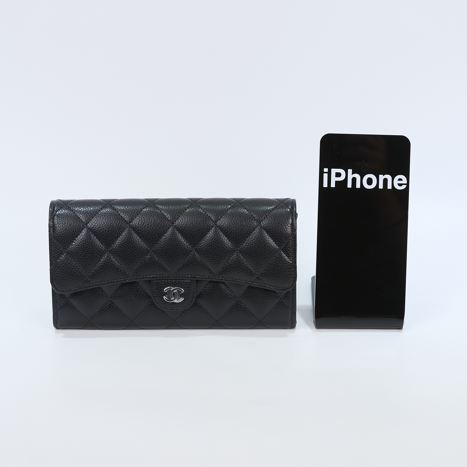 香奈兒 CHANEL 荔枝皮 扣式 翻蓋 二折長夾 銀色五金 AP0241 Y01588 晶片款 黑荔枝COCO長夾 原廠盒子/防塵袋/購買證明影本