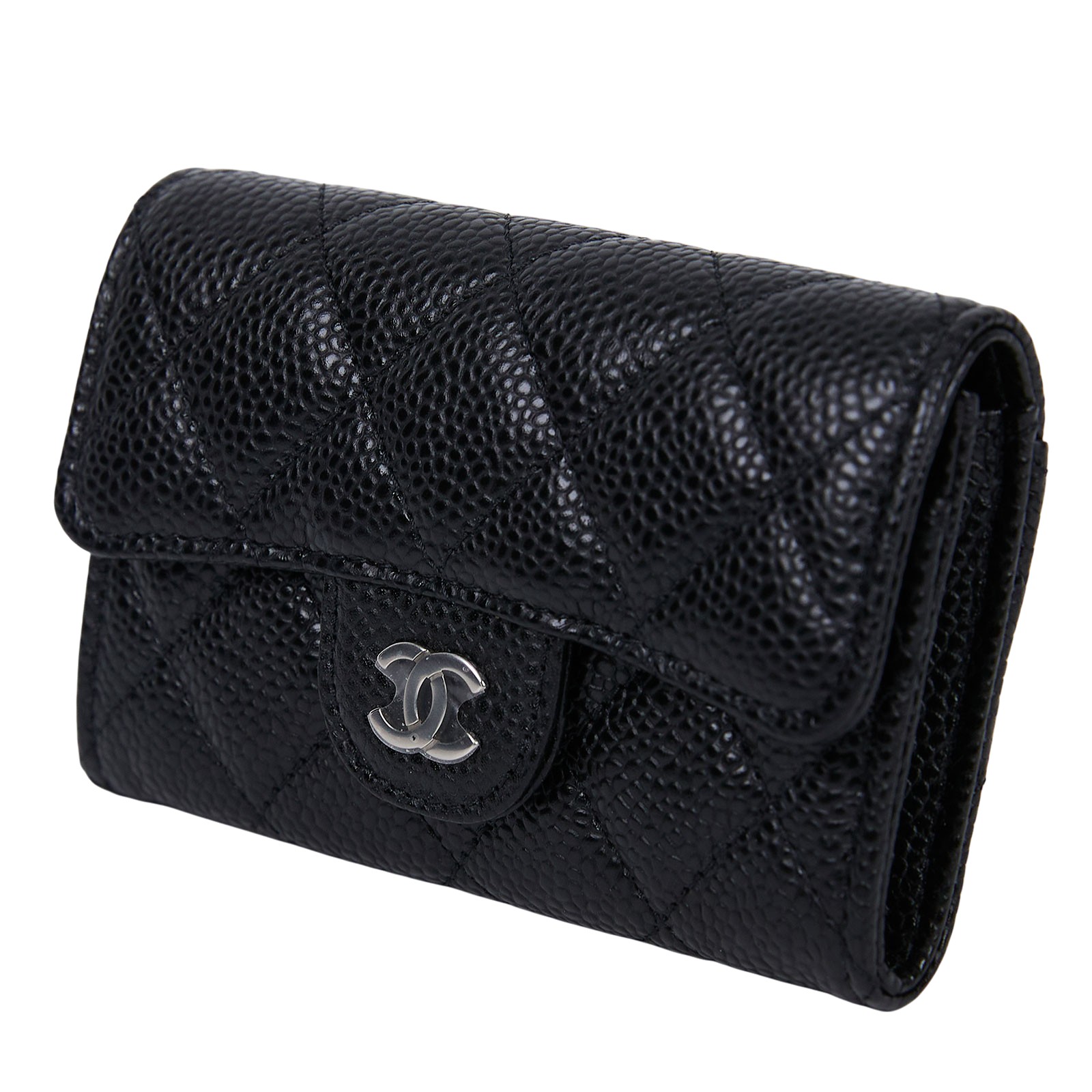 香奈兒 CHANEL 經典口蓋卡片夾 AP0214 晶片款 黑荔枝零錢卡包 原廠盒子/防塵袋